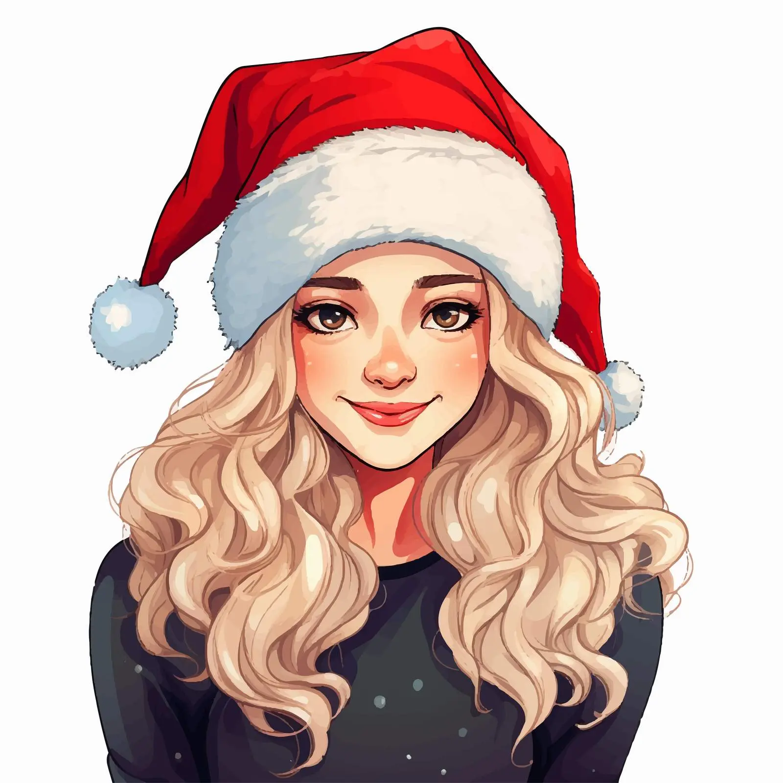 Beautiful Girl in Santa Hat - Merry Christmas – free char image from Dotvec