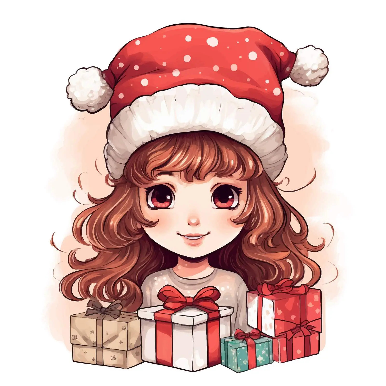Christmas Doodle Girl in a Hat Vector — free download from Dotvec