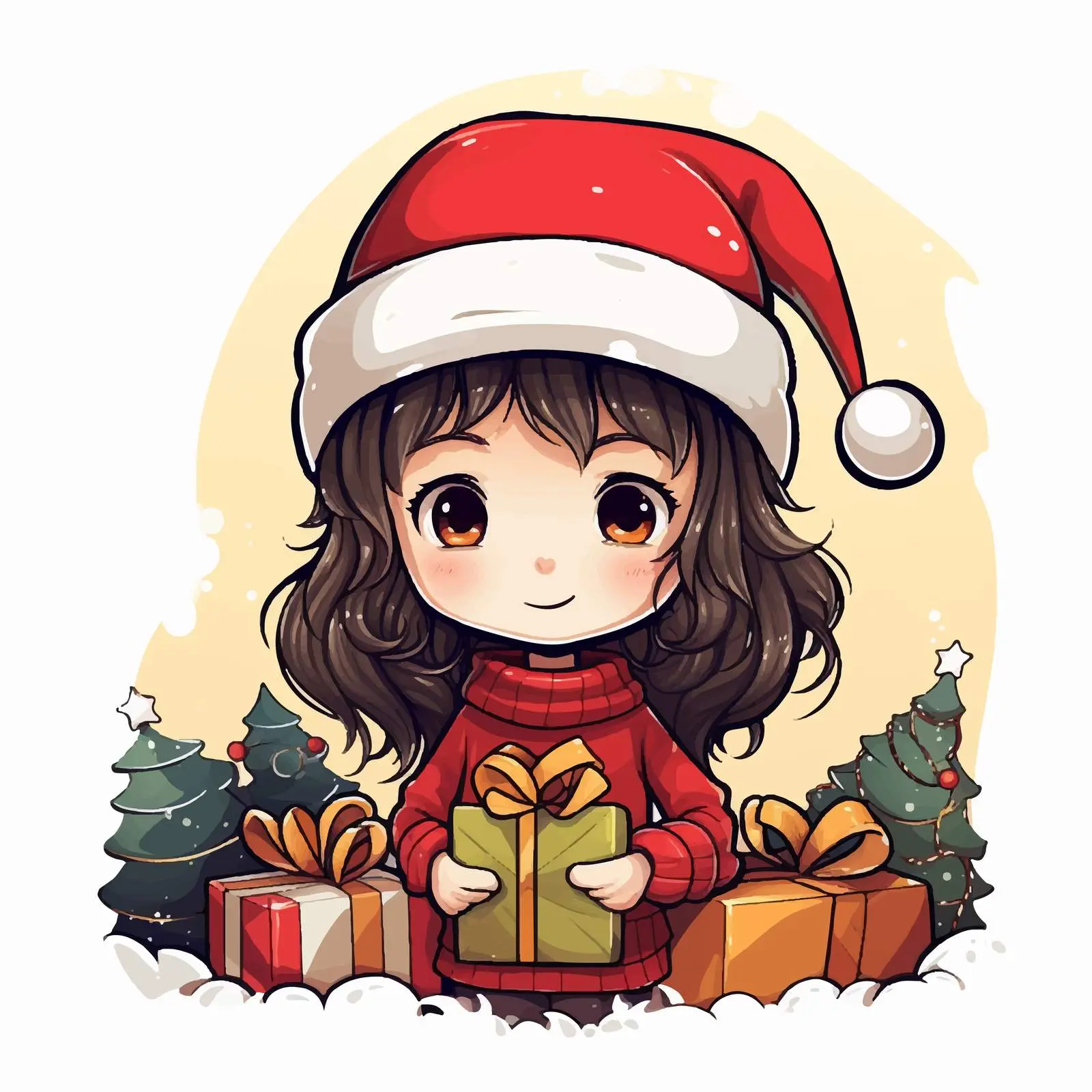 Christmas Doodle Girl in Hat Vector Design — free download from Dotvec