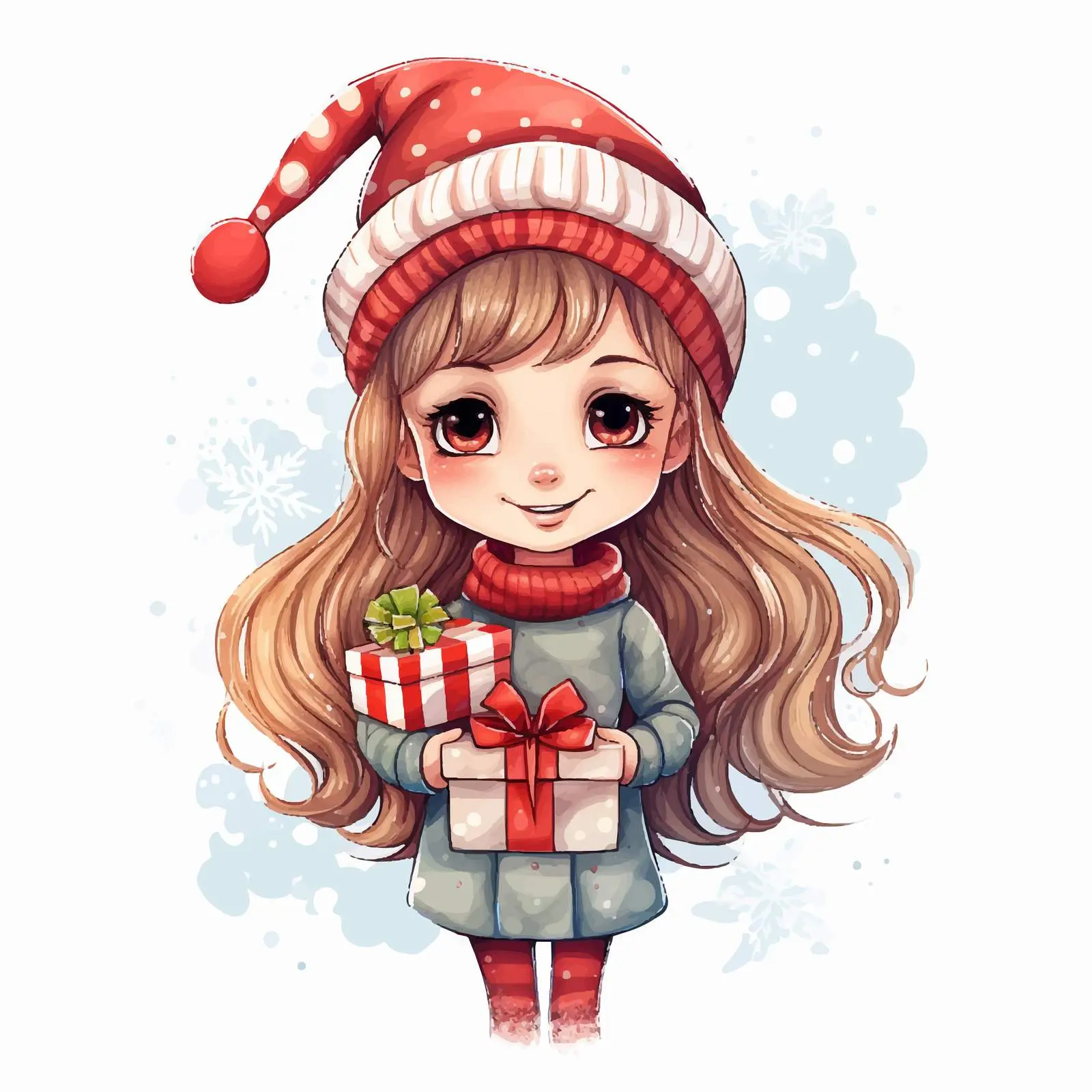 Christmas Doodle Girl in Hat Vector Design — free download from Dotvec