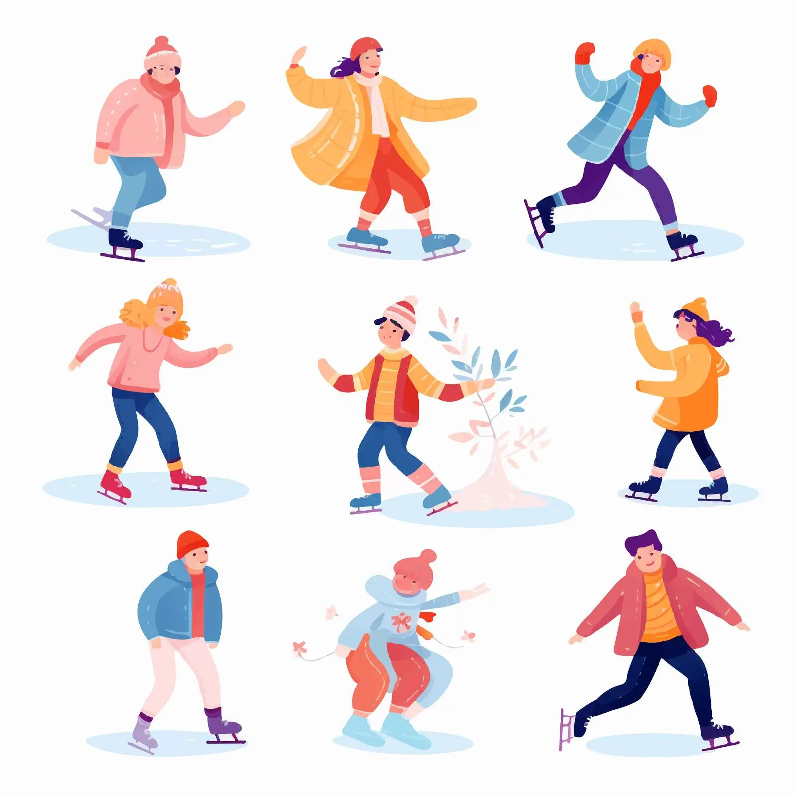Active People Skating on Ice Rink Vectors — free download from Dotvec