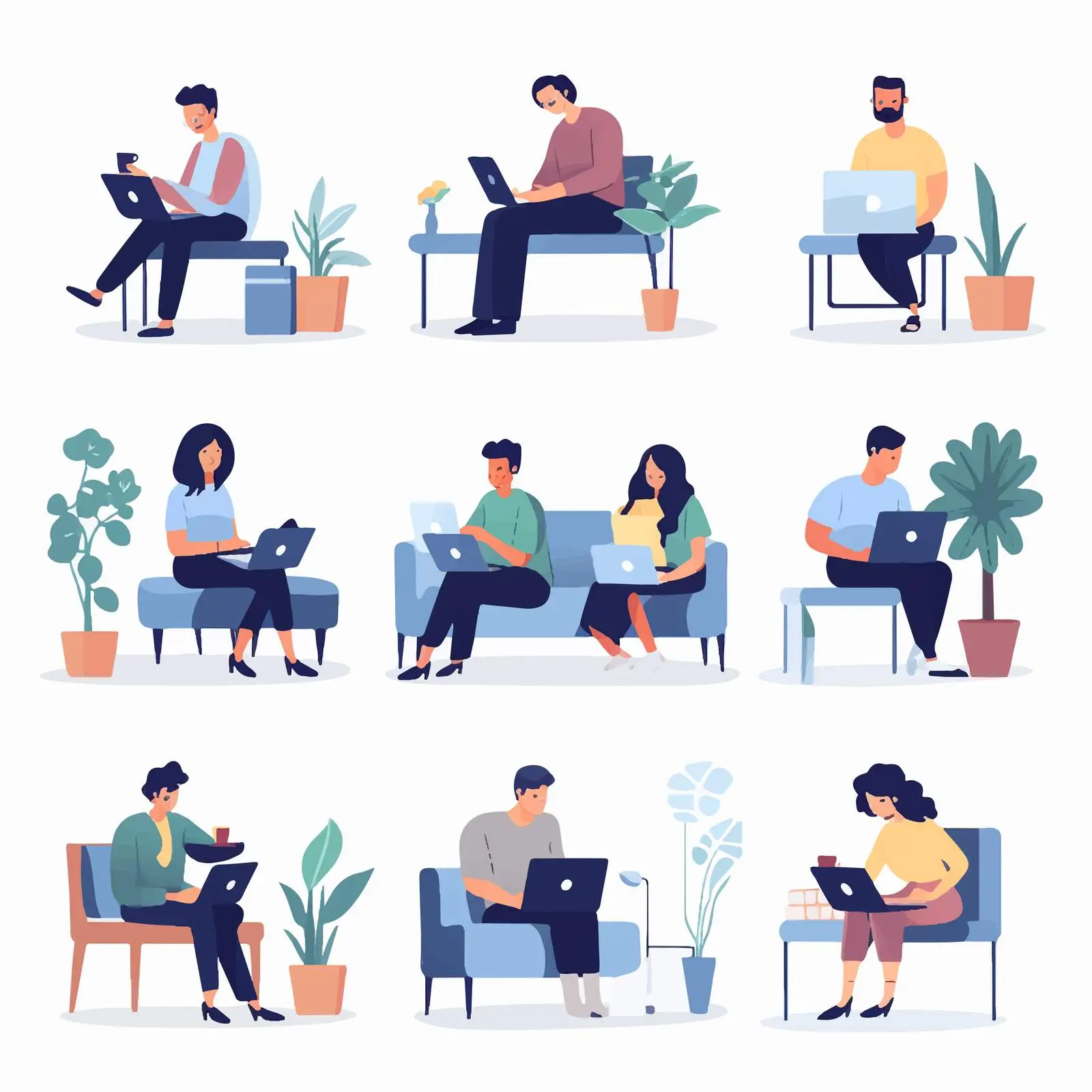 Diverse Characters Working Online with Devices – free tech savvy image from Dotvec