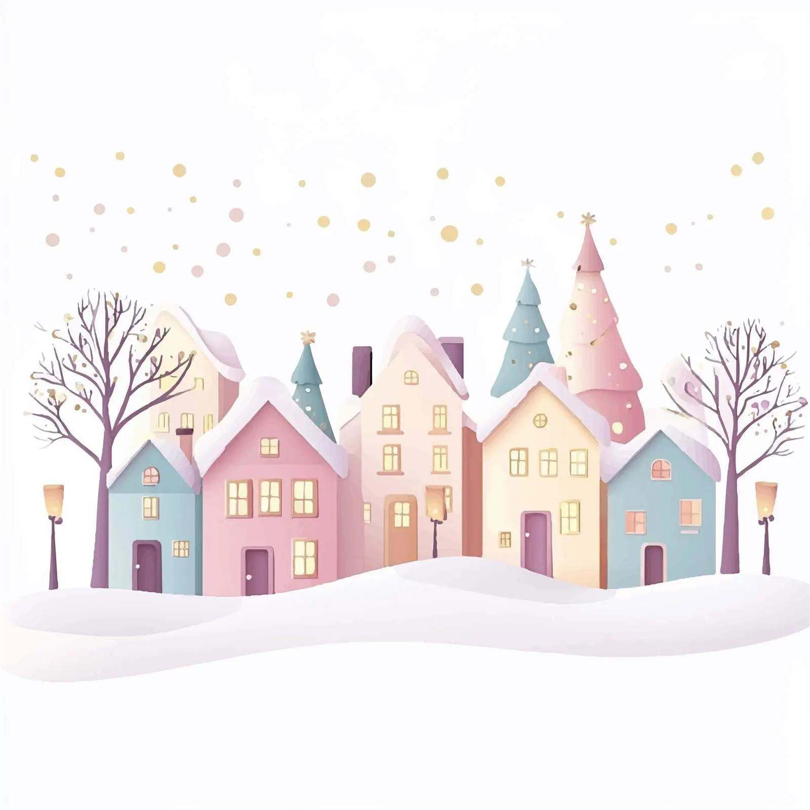 Charming Winter Paper Town Vectors — free download from Dotvec