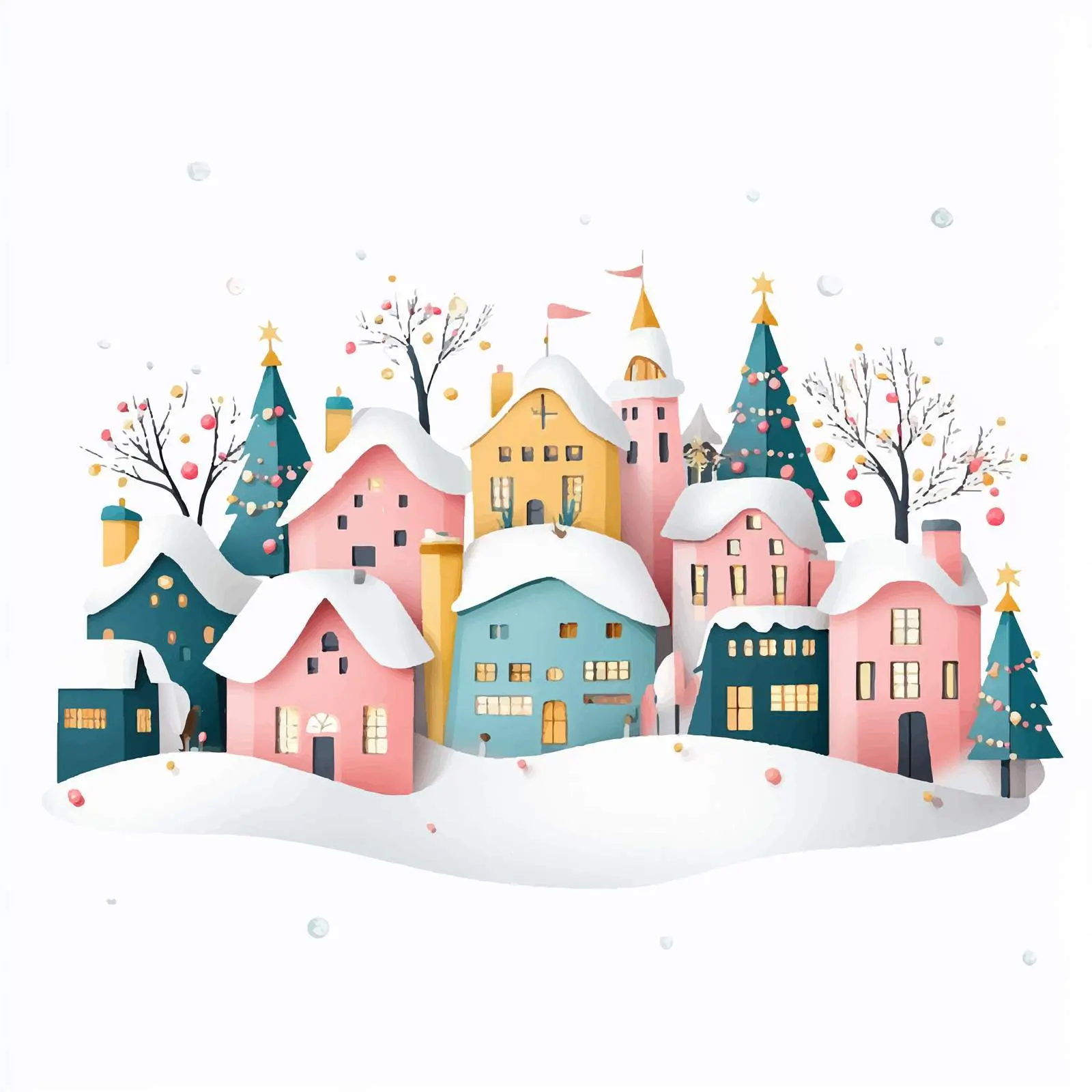 Charming Winter Paper Town Vectors — free download from Dotvec