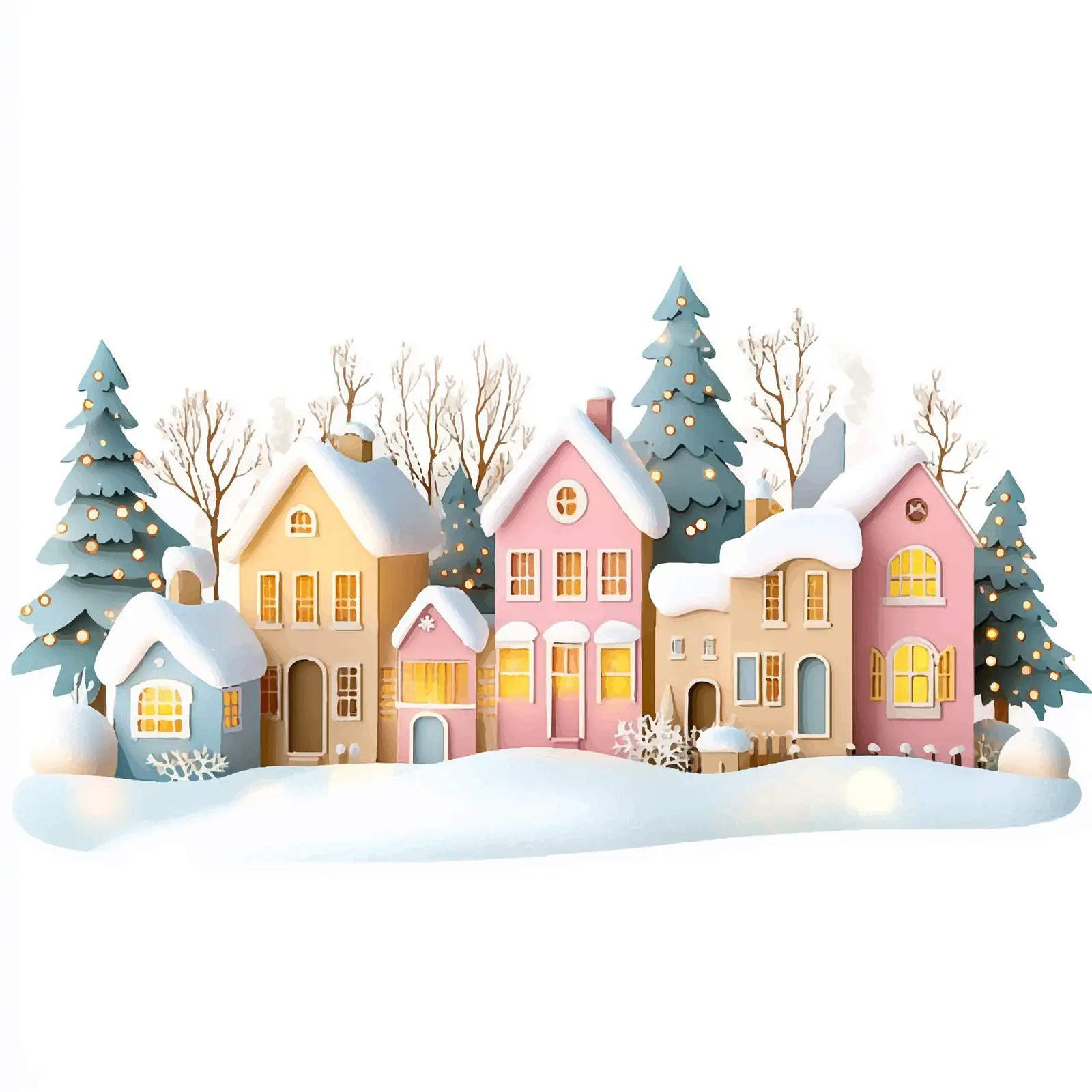 Pastel Winter Paper Town Illustration — free download from Dotvec