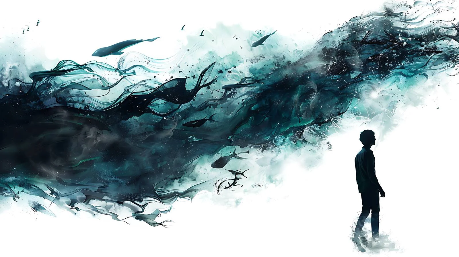 Exploring Dreams Below Deep Sea, White Background — free download from Dotvec