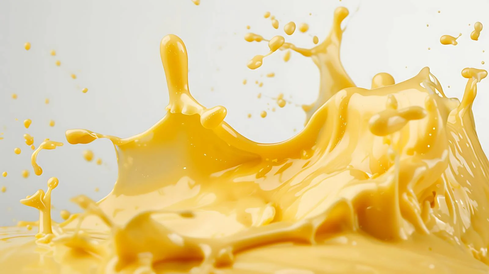 Creamy cheddar cheese sauce splashing on white background — free download from Dotvec