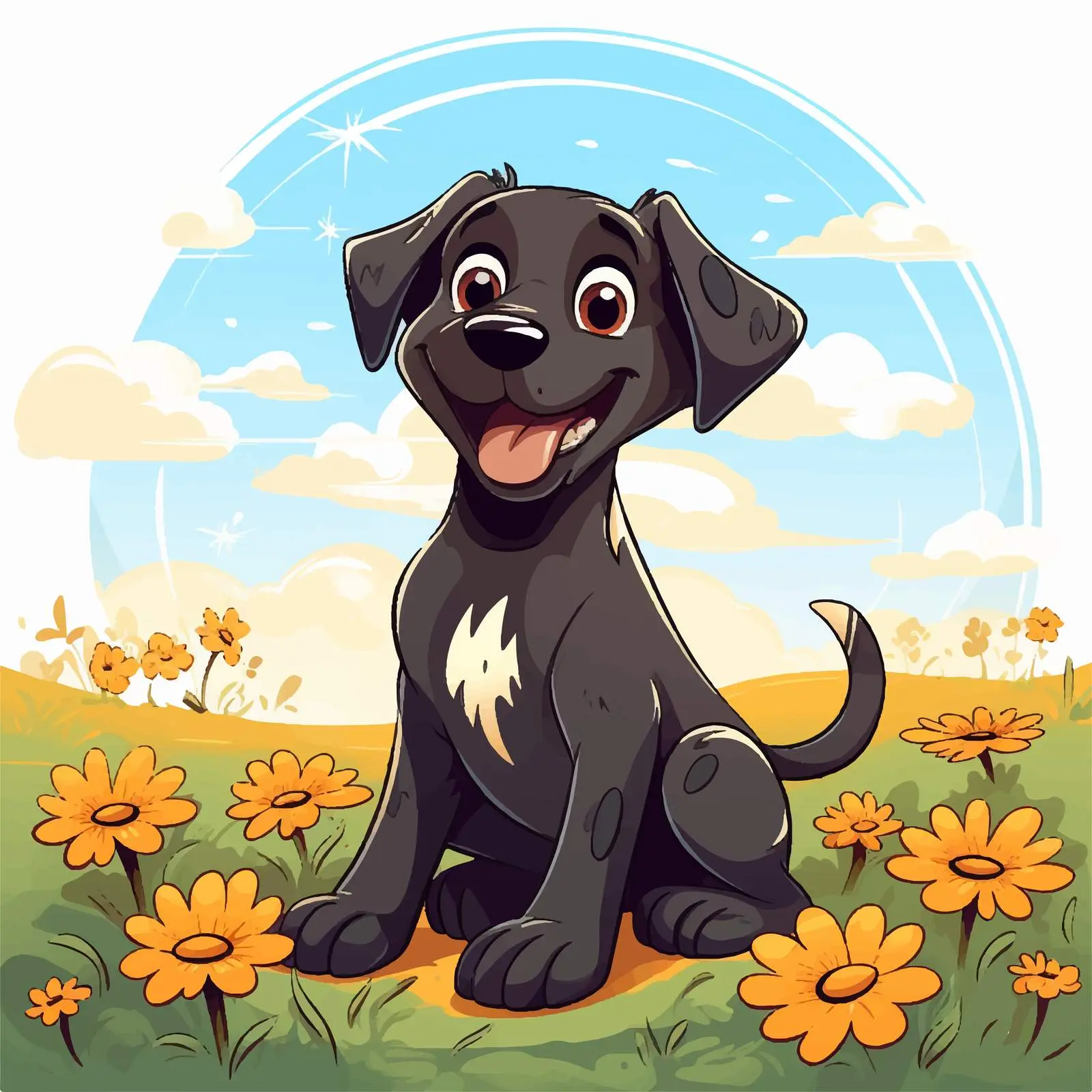 Cheerful Black Dog in Colorful Meadow — free download from Dotvec