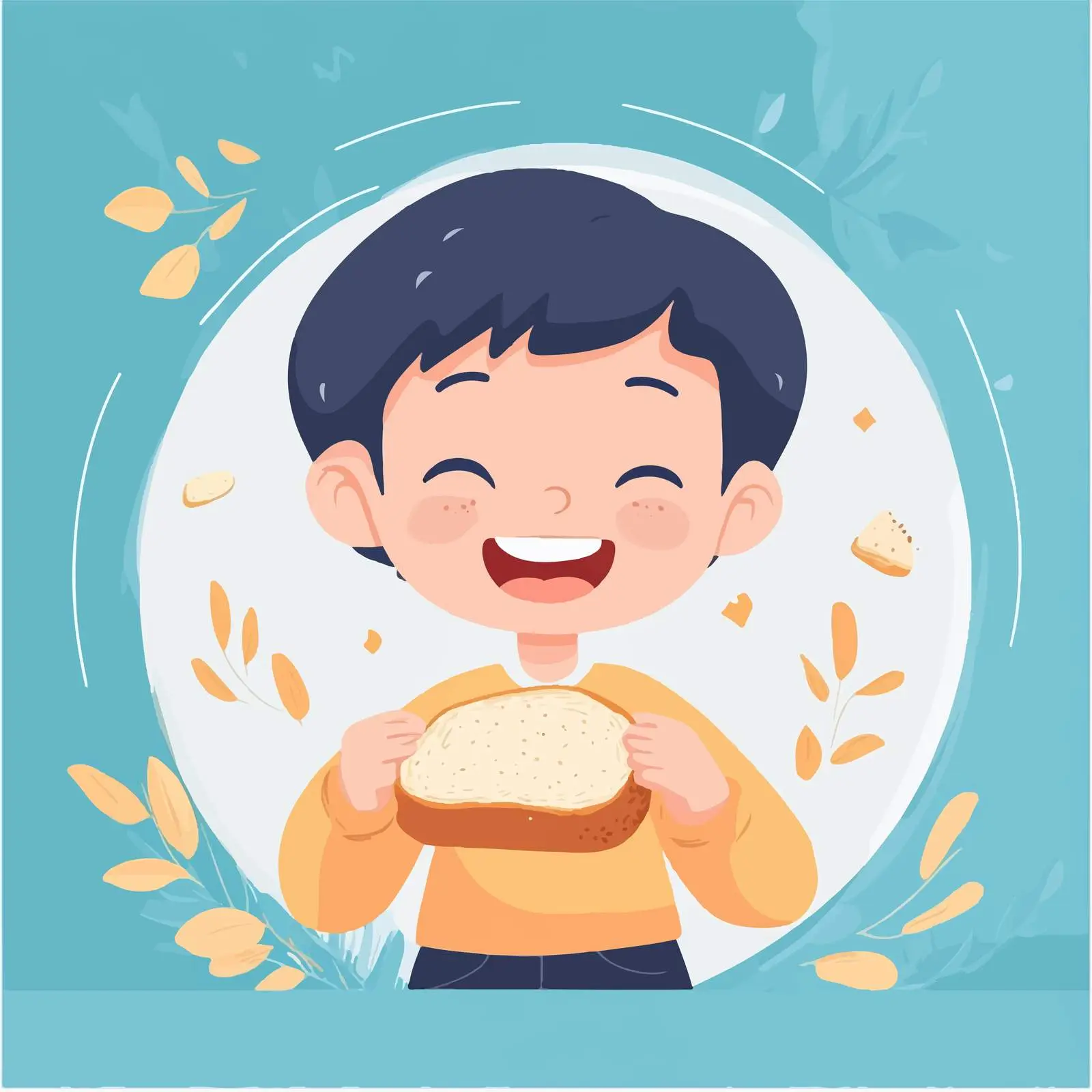Cheerful Boy Eating Bread Vector — free download from Dotvec