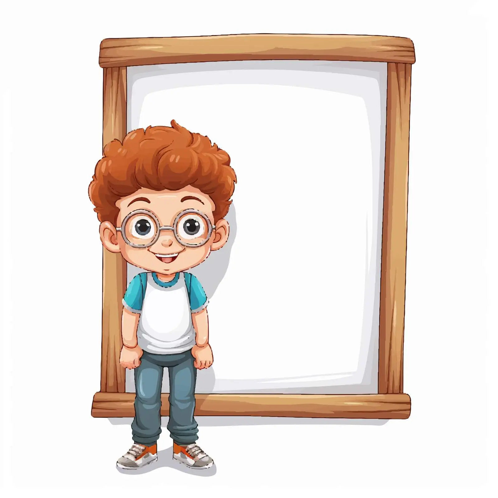Cheerful Boy Beside Empty Frame Vector Illustration — free download from Dotvec
