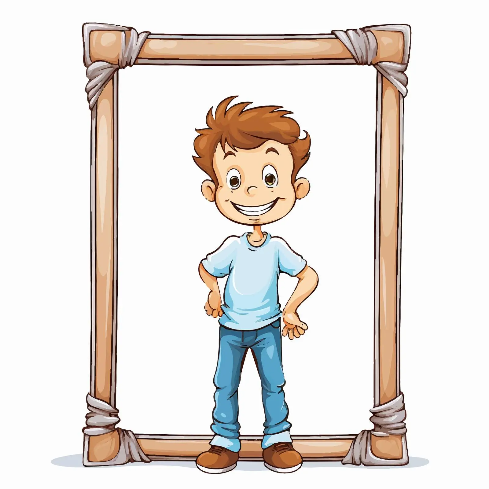 Cheerful Boy Next to Empty Frame Vector — free download from Dotvec