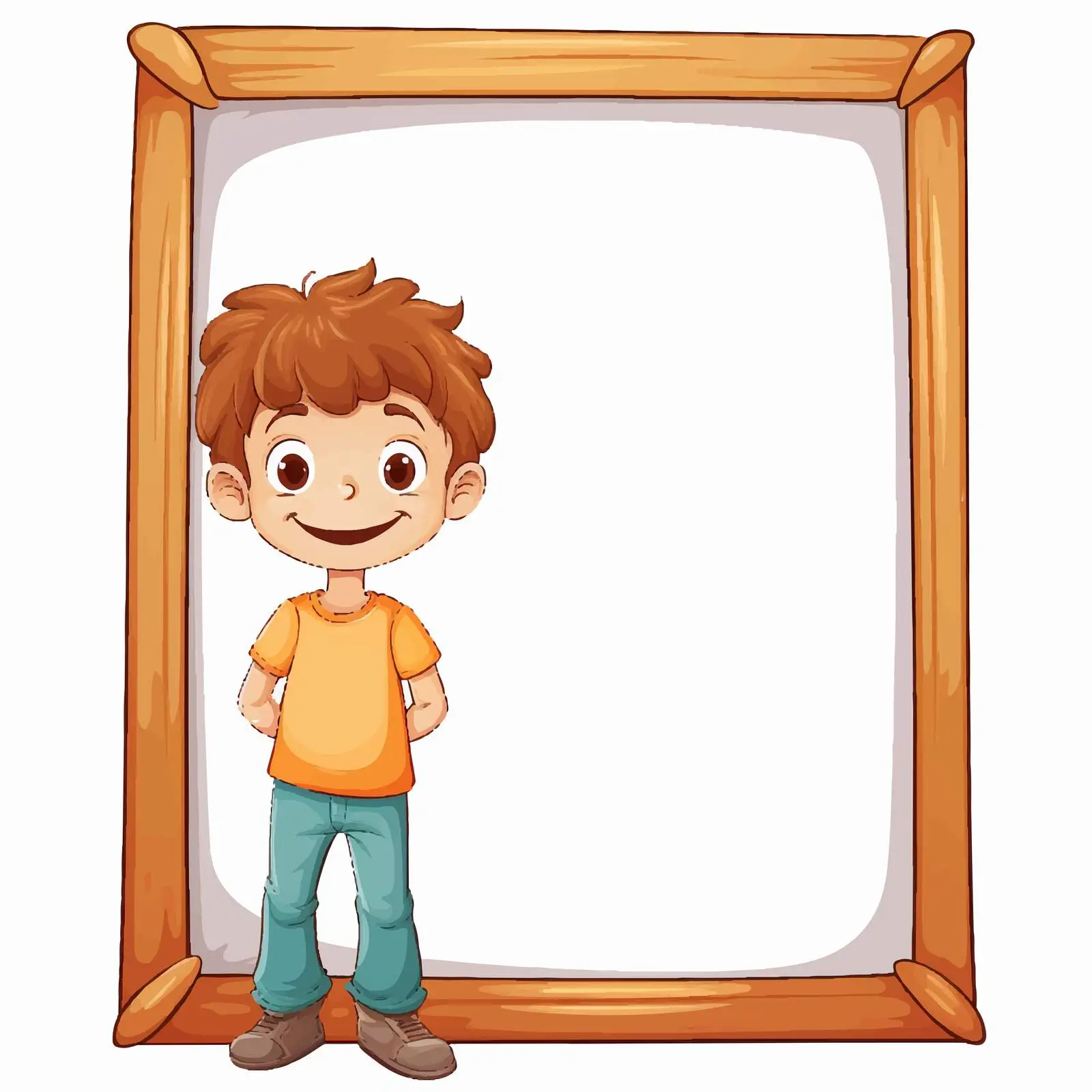 Cheerful Boy Next to Empty Frame Illustration — free download from Dotvec