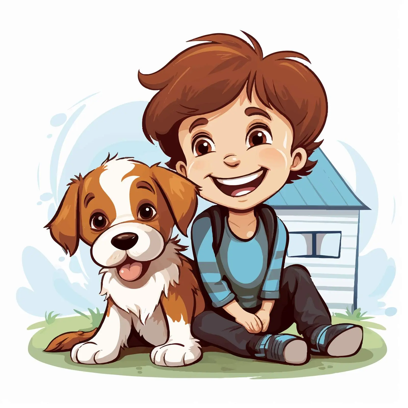 Cheerful Boy with Pet Dog by House — free download from Dotvec