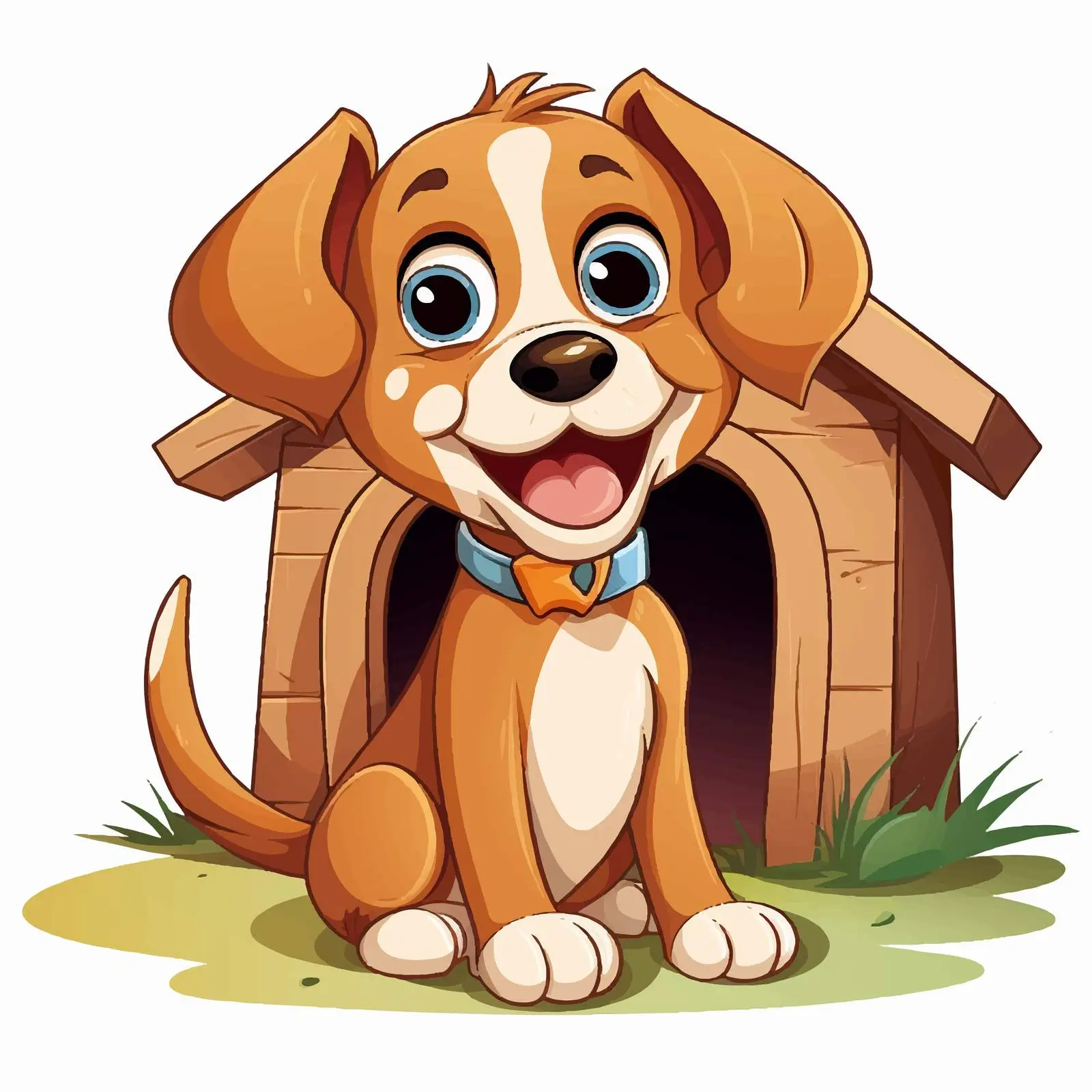 Cheerful Cartoon Puppy by Kennel Vector Art — free download from Dotvec