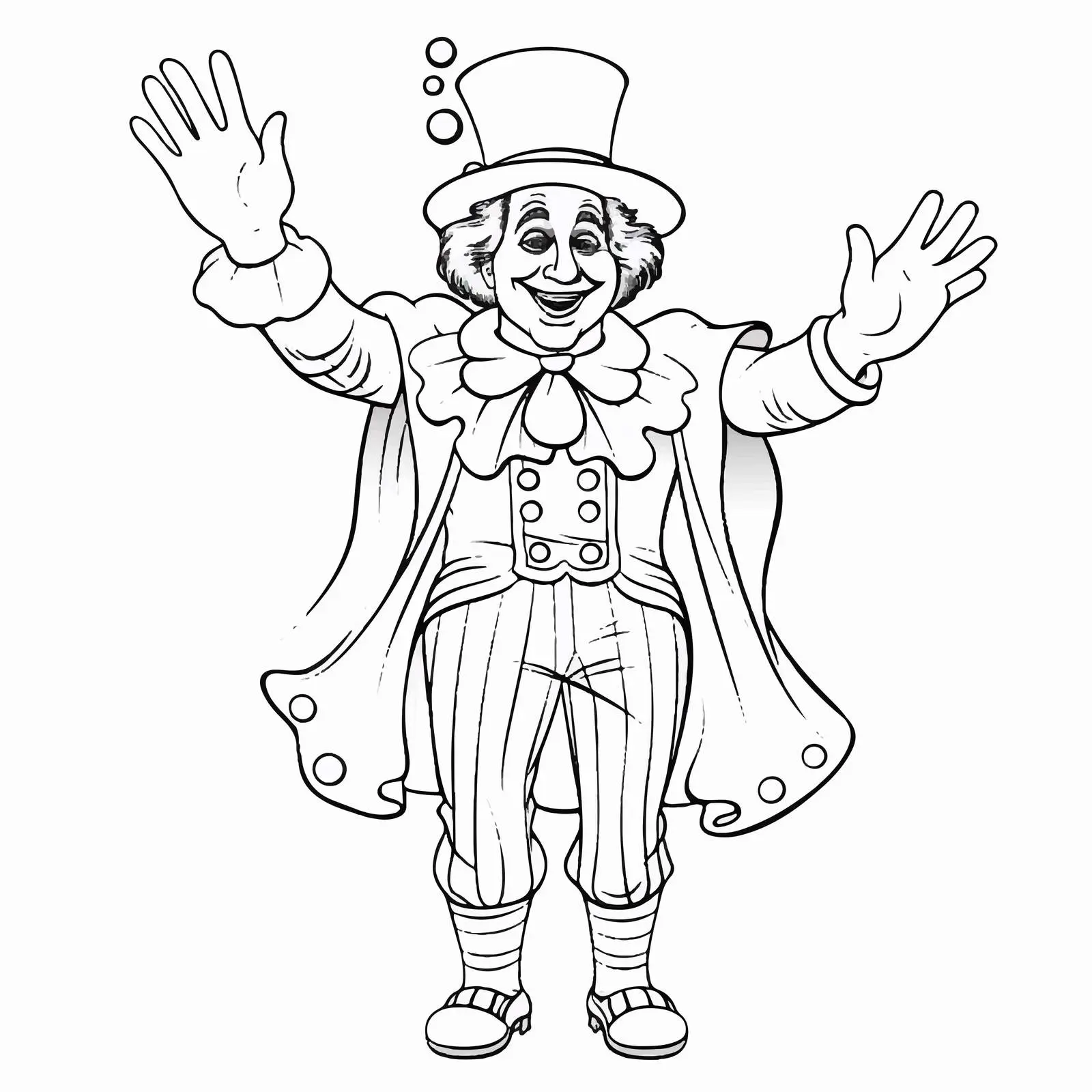 Cheerful Clown Waving Black and White Outline — free download from Dotvec