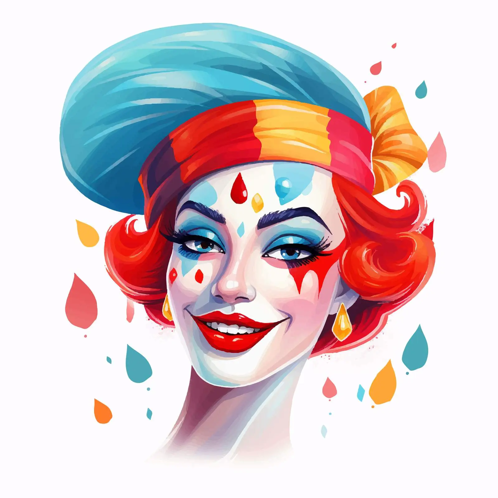 Cheerful Clown with Bright Hat and Makeup Vector – free clown face image from Dotvec