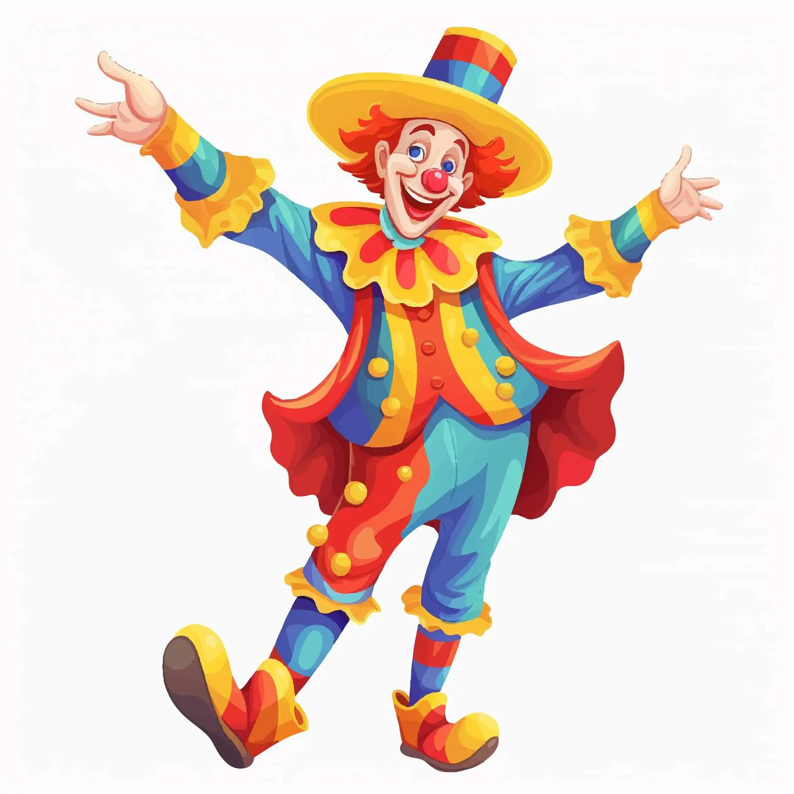 Cheerful Clown in Bright Outfit and Hat Vector – free clown face image from Dotvec