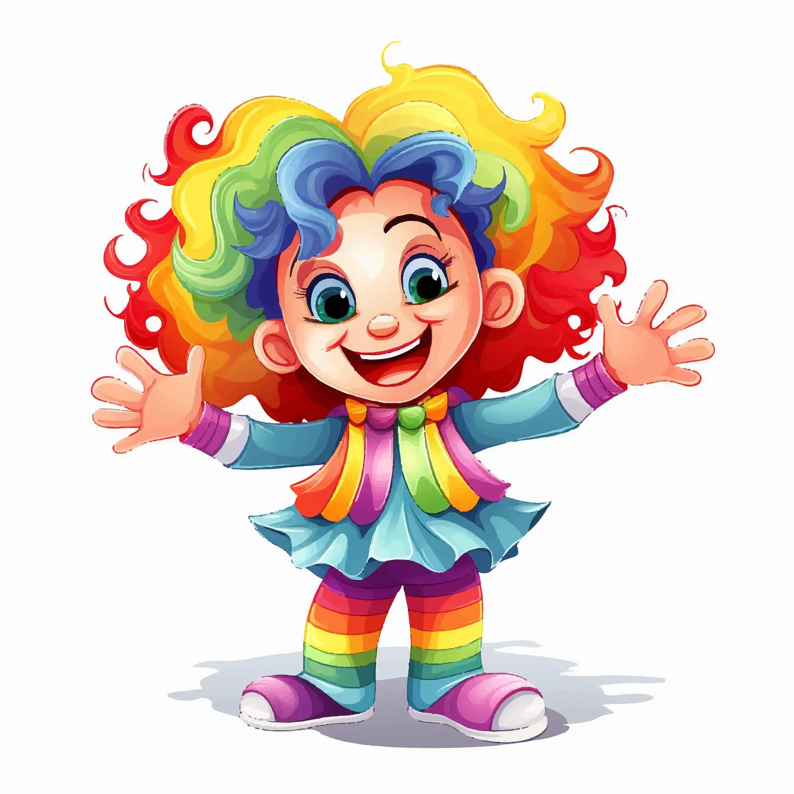 Cheerful Clown Waving with Rainbow Hair — free download from Dotvec