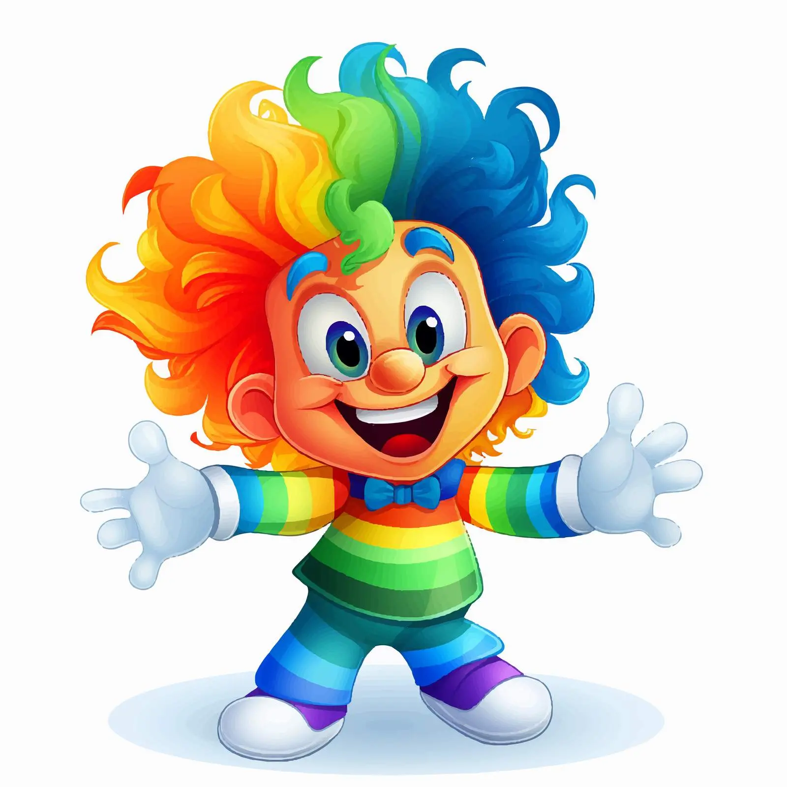 Cheerful Clown Waving with Rainbow Hair Vector – free smiling clown image from Dotvec