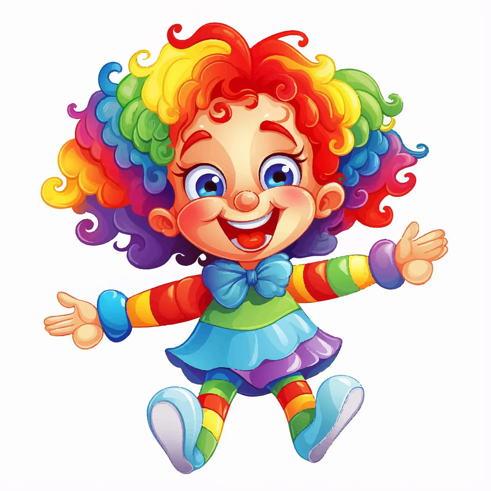 Cheerful Clown Waving with Rainbow Hair Vector — free download from Dotvec
