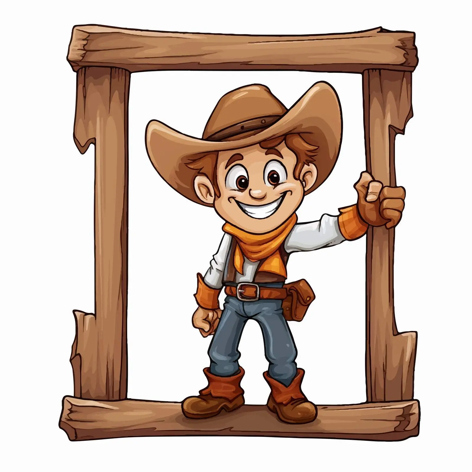 Cheerful Cowboy Greetings from Wooden Frame – free happy vibes image from Dotvec