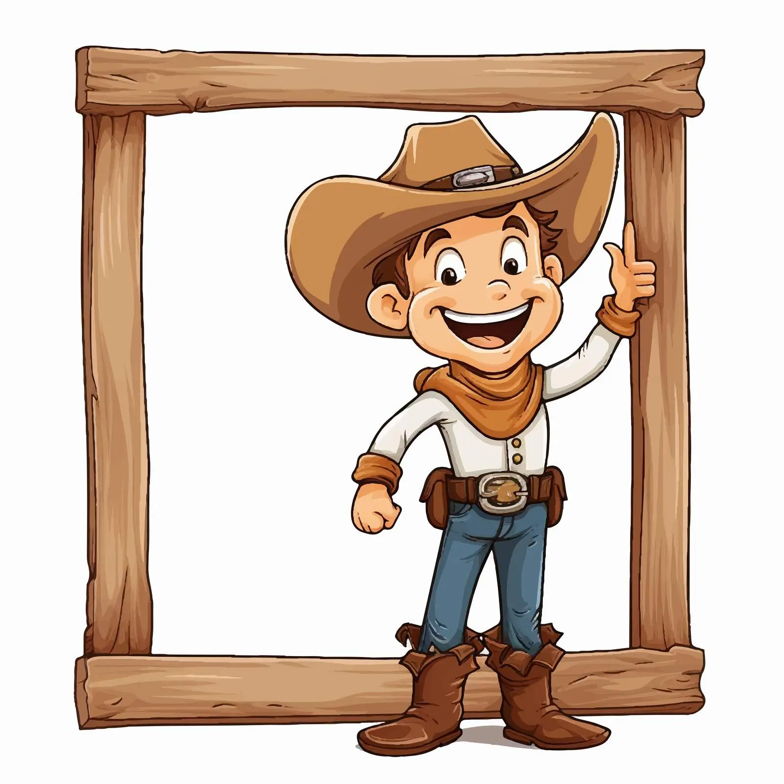 Cheerful Cowboy Greeting from Wooden Frame – free framed image from Dotvec