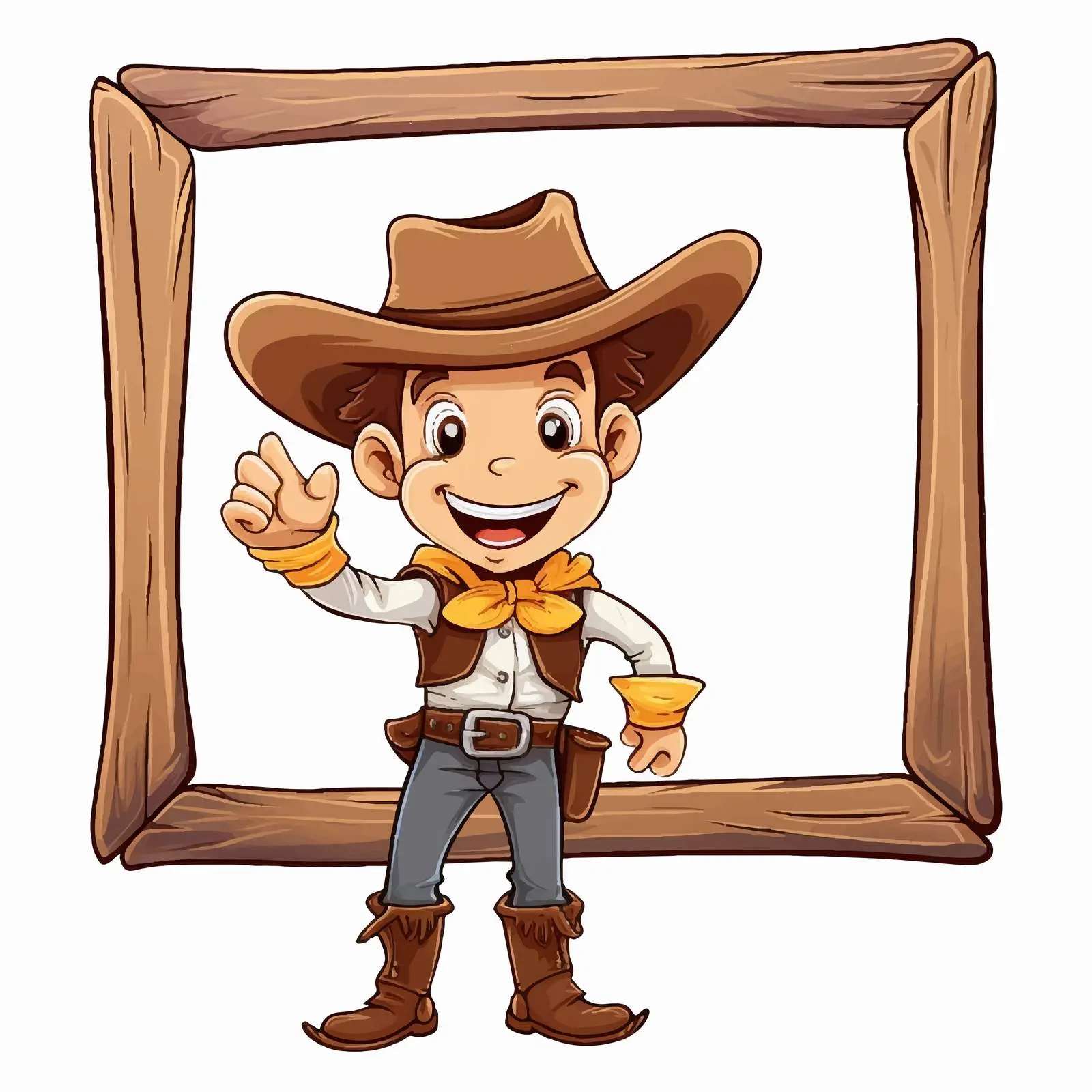 Cheerful Cowboy Greeting in Wooden Frame Vector — free download from Dotvec