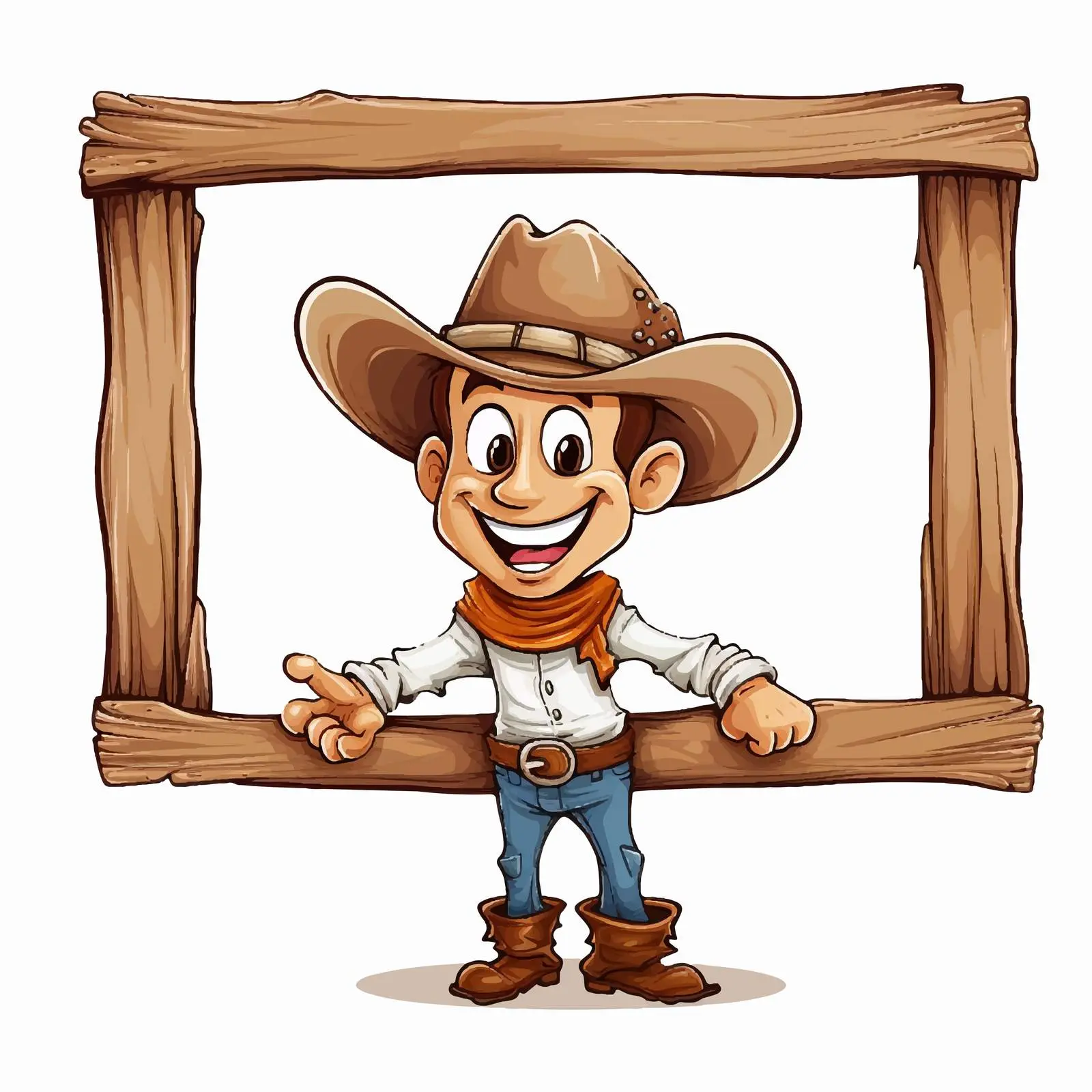 Cheerful Cowboy Greeting Inside Wooden Frame — free download from Dotvec