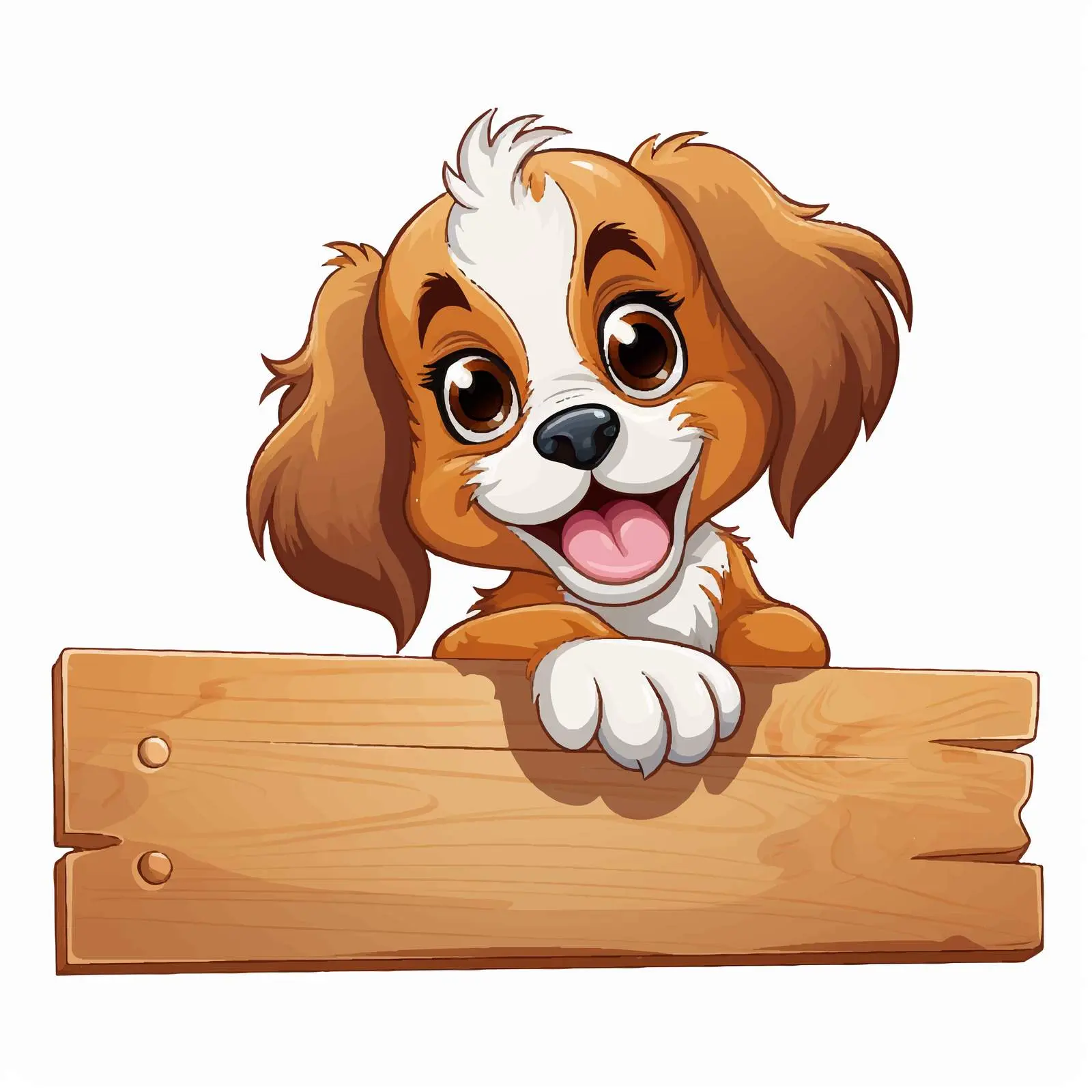 Cheerful Dog with Blank Wooden Sign Vector — free download from Dotvec