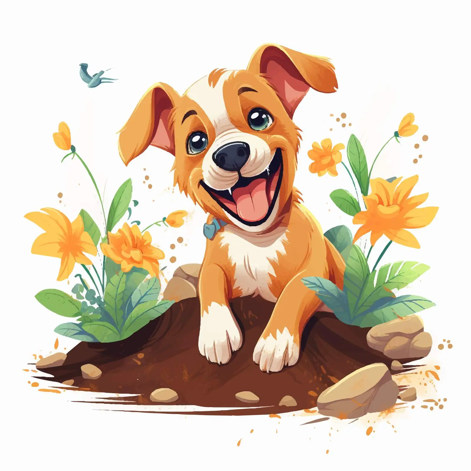 Cheerful Dog Digging Near Cultivated Plant — free download from Dotvec
