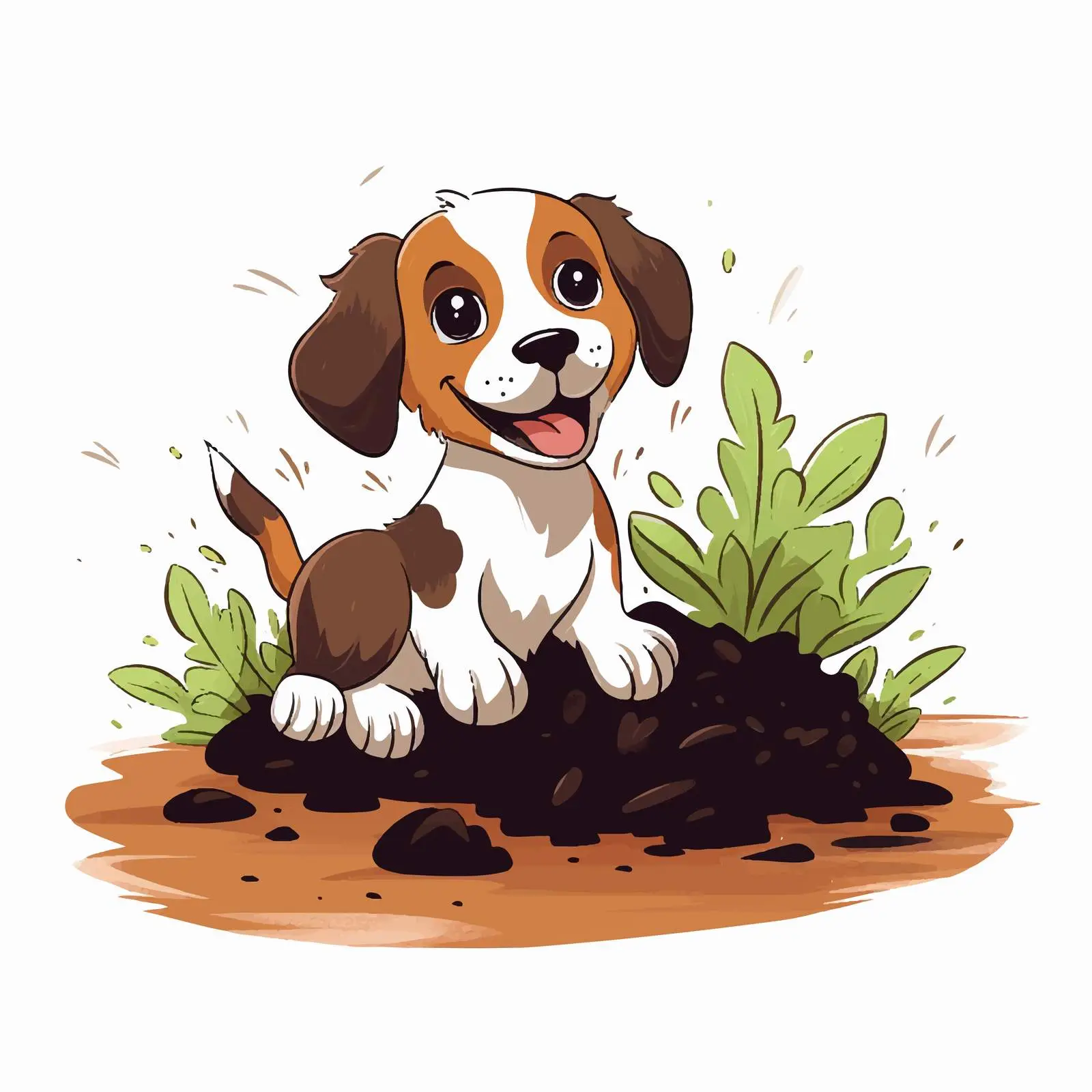 Cheerful Dog Digging Near Cultivated Plants — free download from Dotvec