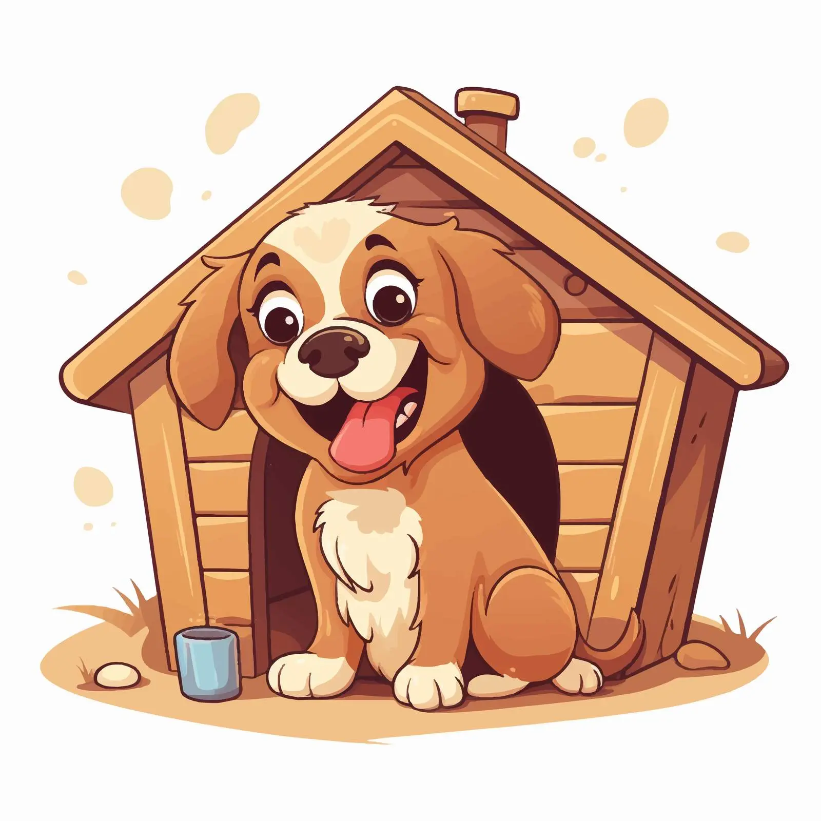 Cheerful Dog by Kennel with Bone Vector — free download from Dotvec