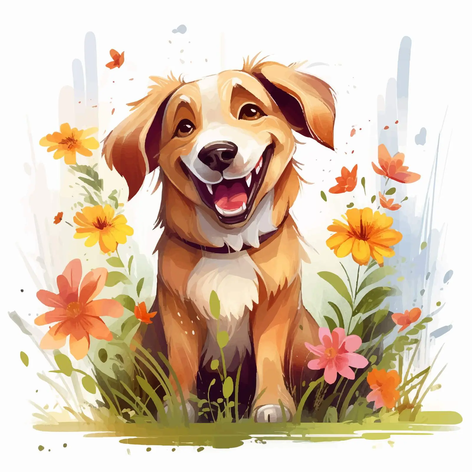 Cheerful Dog in Vibrant Garden Vector Illustration — free download from Dotvec