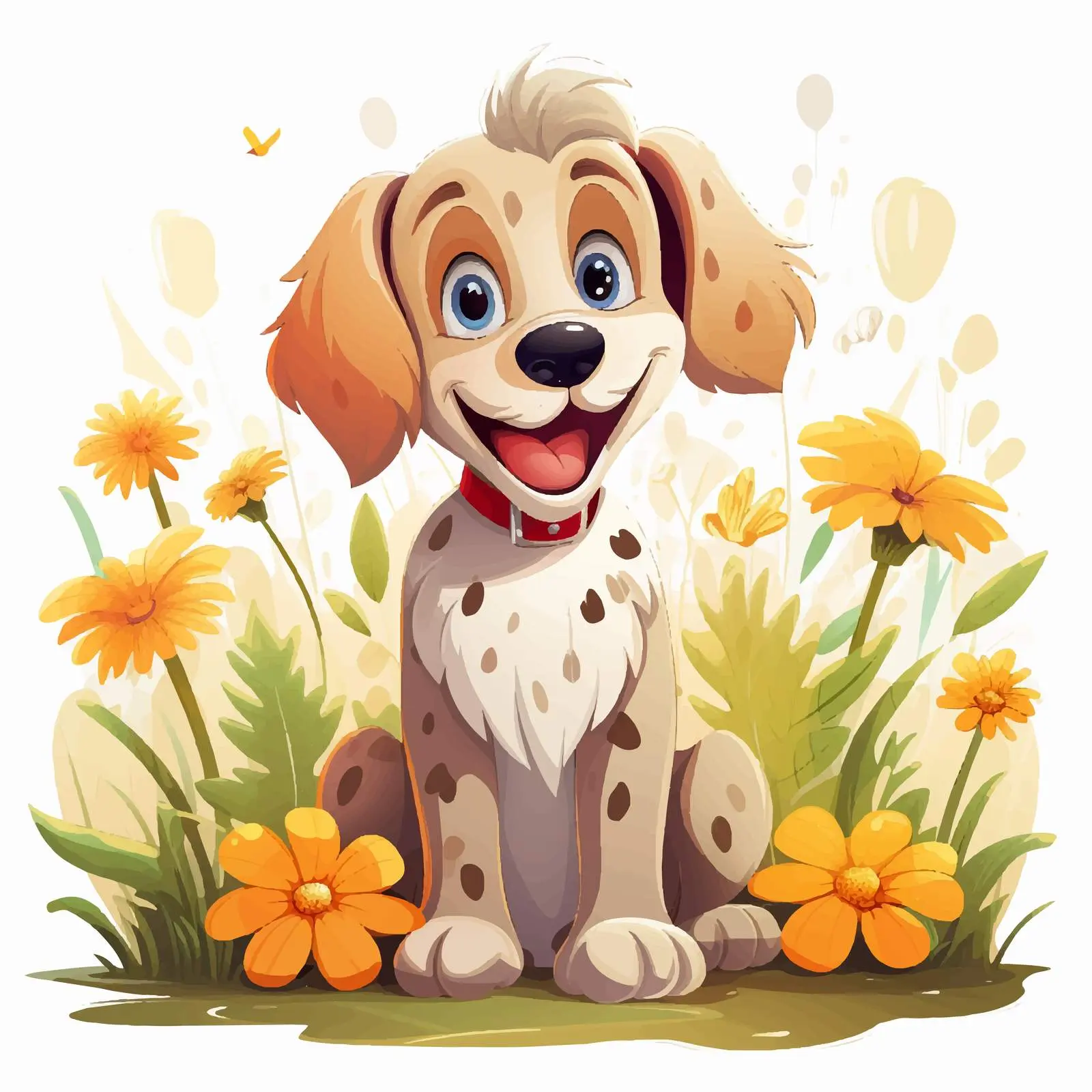 Cheerful Dog in a Vibrant Garden Vector — free download from Dotvec