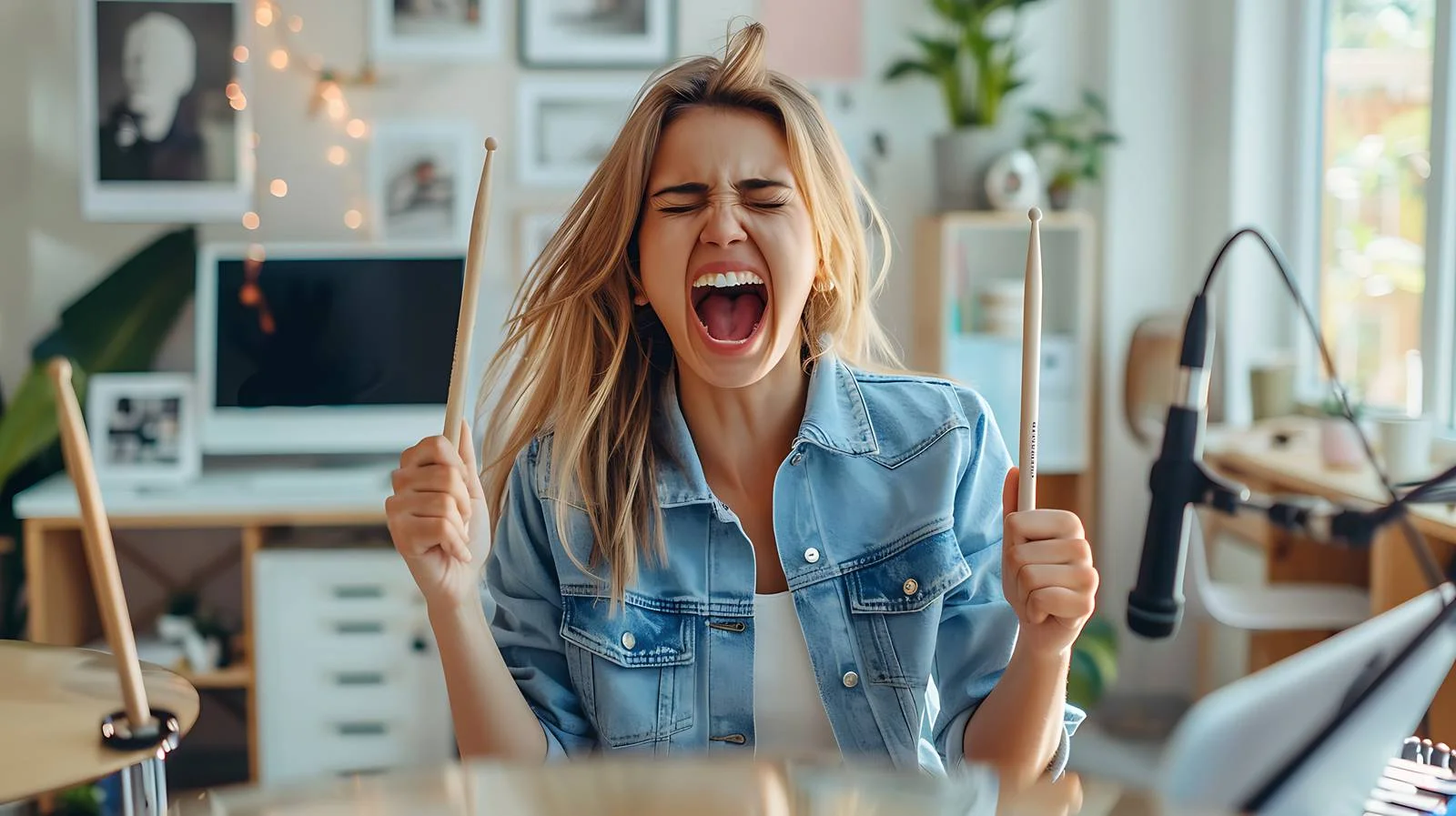 Energetic Female Entrepreneur Drumming — free download from Dotvec