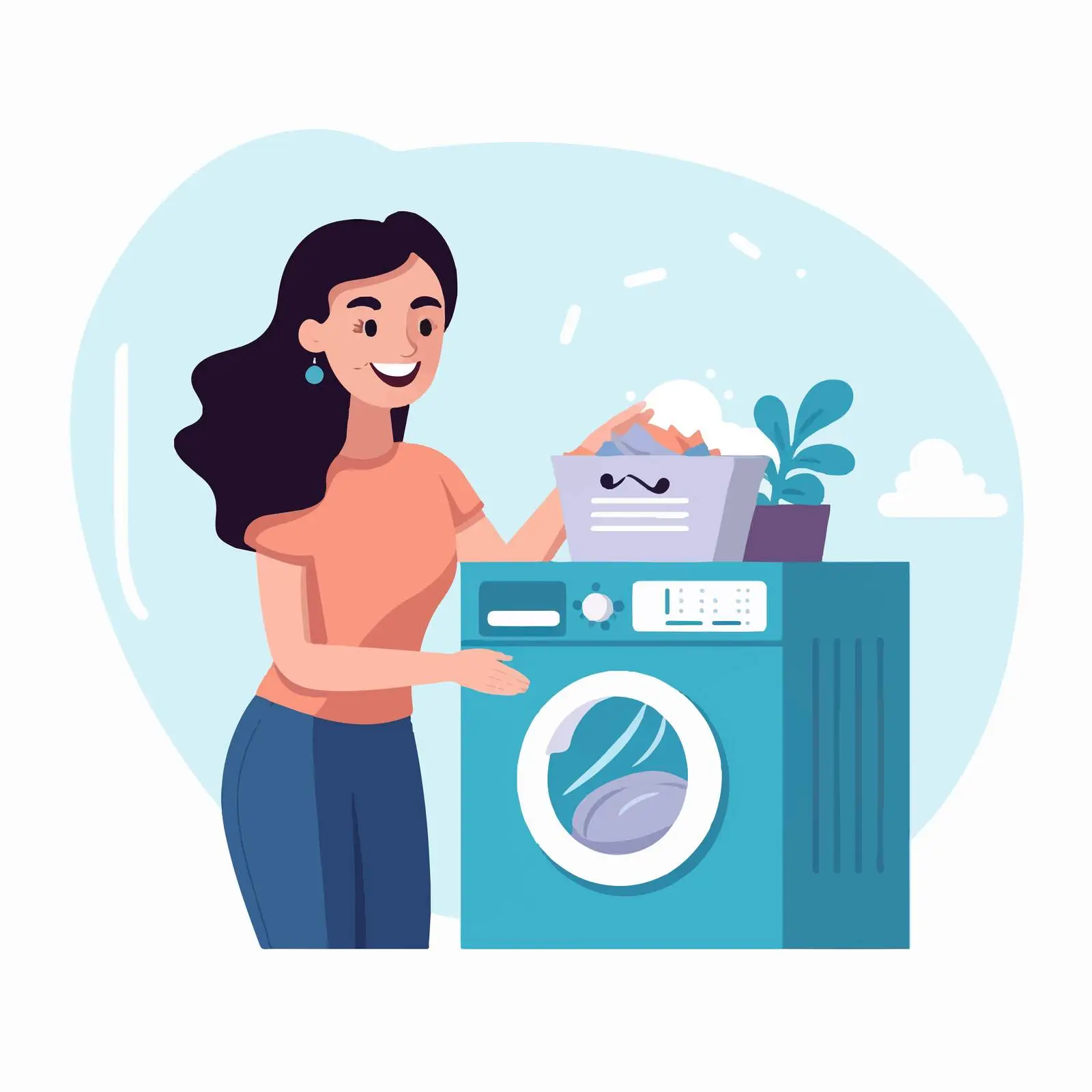 Cheerful Female Taking Clothes from Washing Machine — free download from Dotvec