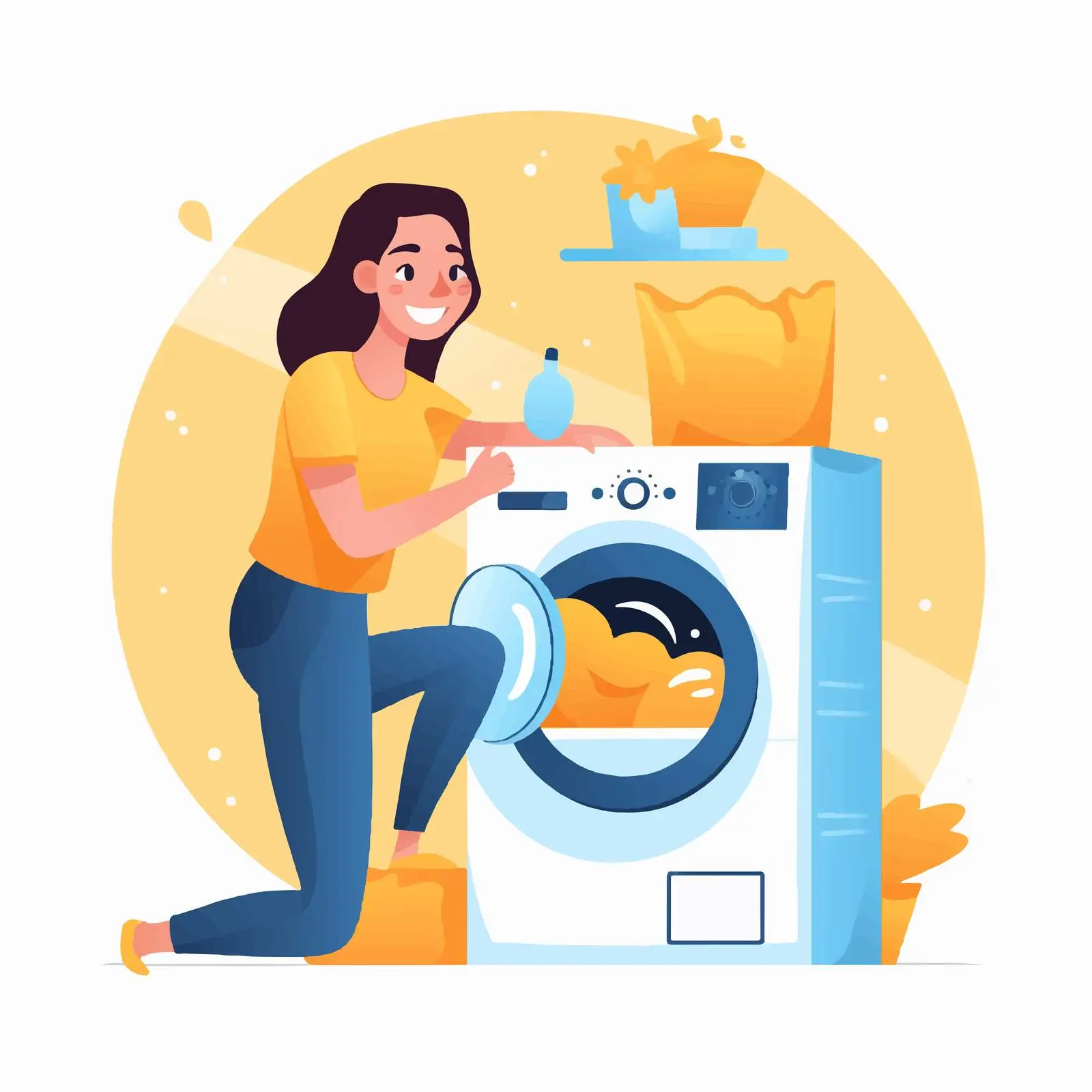 Cheerful Woman Removing Laundry from Washer — free download from Dotvec