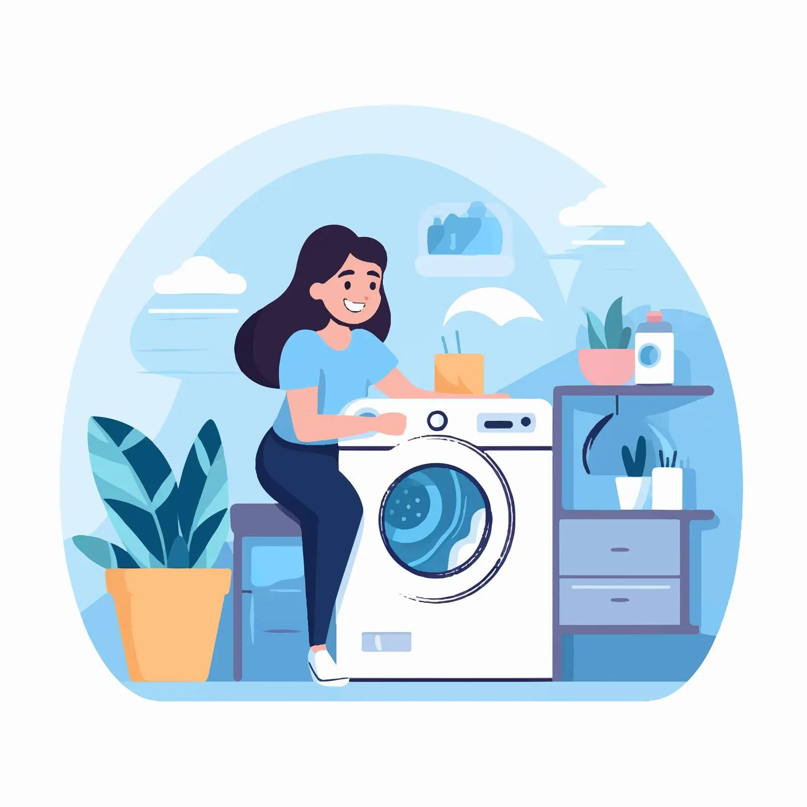 Cheerful Woman Removing Clean Clothes from Washer — free download from Dotvec