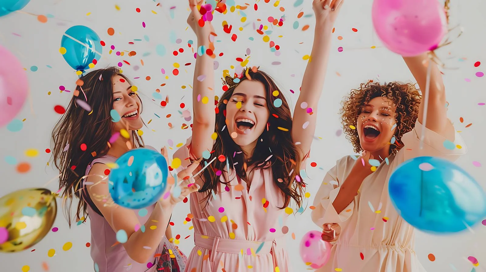 Joyful Friends Celebrating Birthday with Confetti — free download from Dotvec