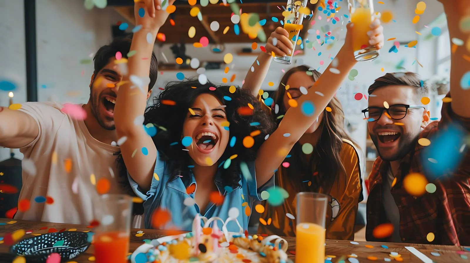 Joyous Friends Celebrating with Confetti Shower — free download from Dotvec