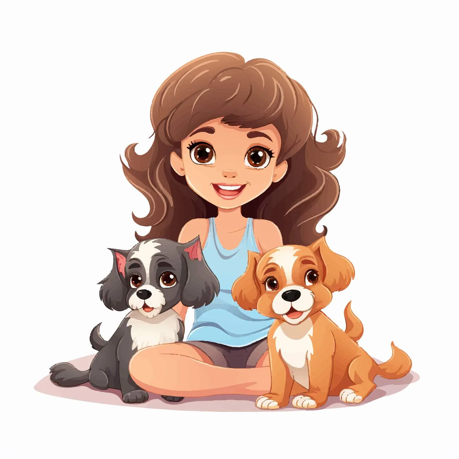 Cheerful Girl with Three Cute Puppies Vector — free download from Dotvec