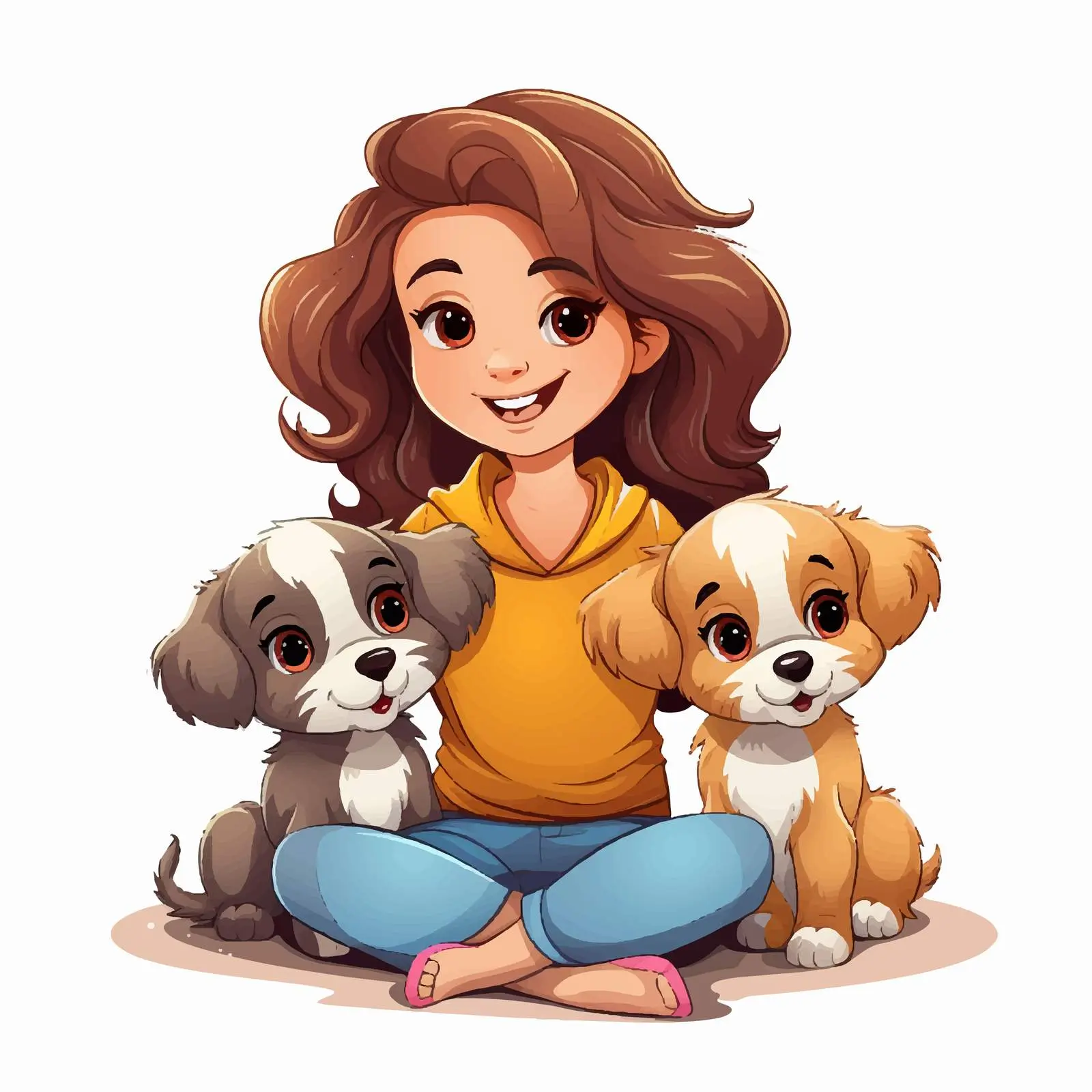 Cheerful Girl with Three Cute Puppies Vector free images image from Dotvec