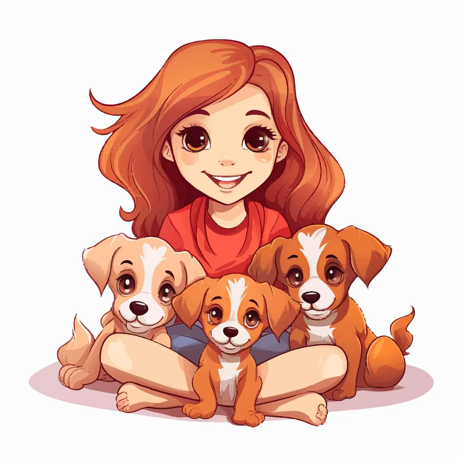 Cheerful Girl with Three Cute Puppies Vector — free download from Dotvec