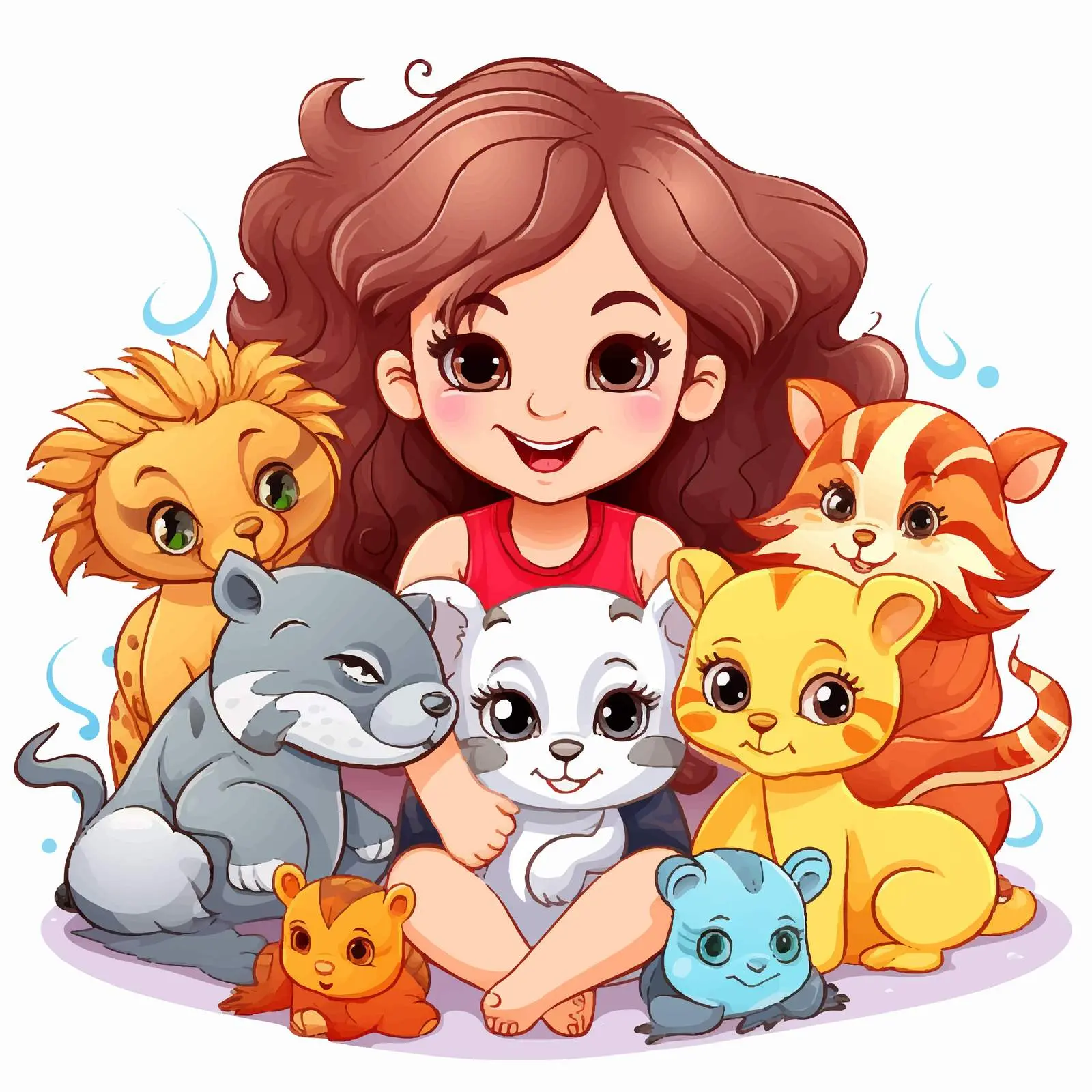 Cheerful Girl with Cute Animals Vector Art — free download from Dotvec
