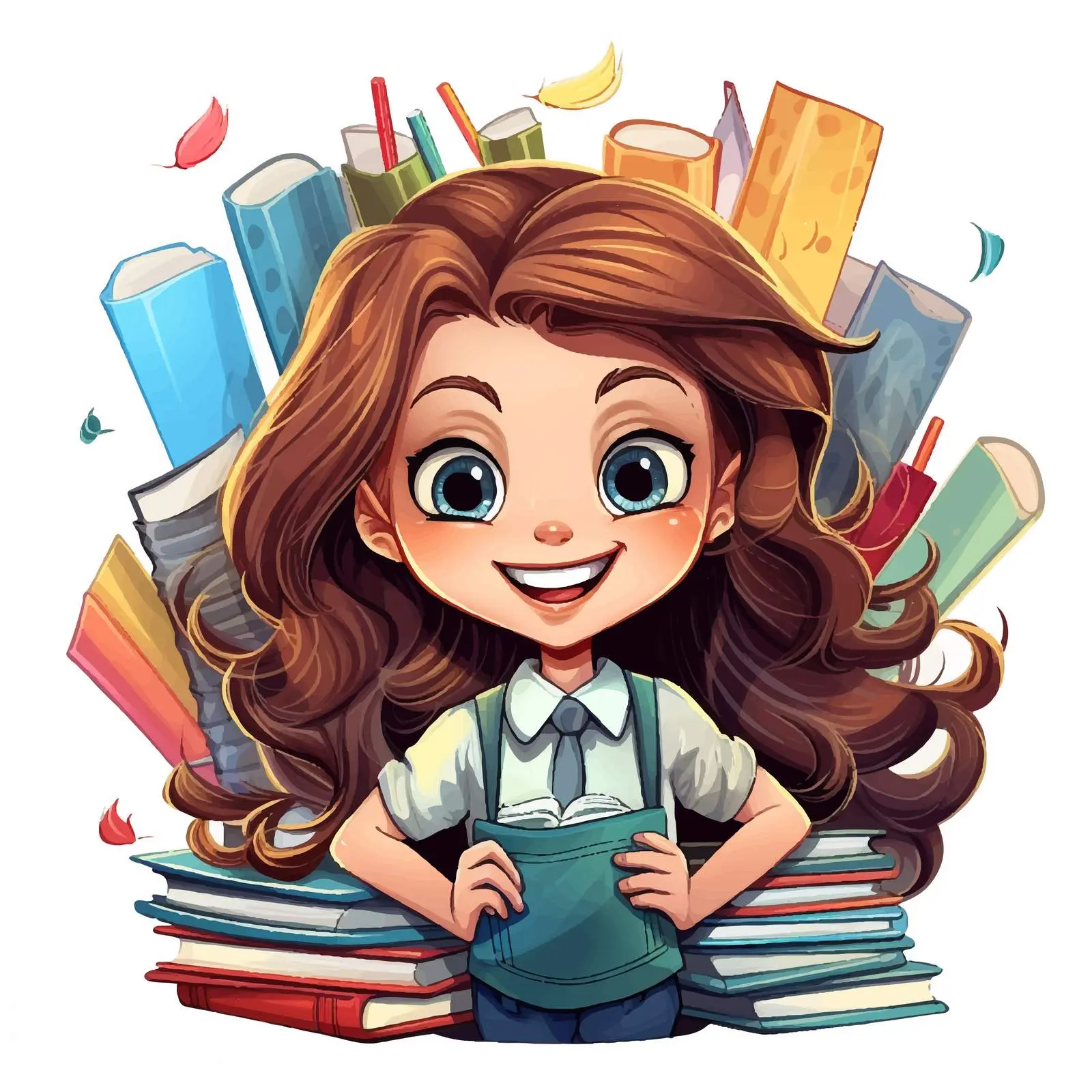Cheerful Girl with School Supplies Cartoon Vector — free download from Dotvec