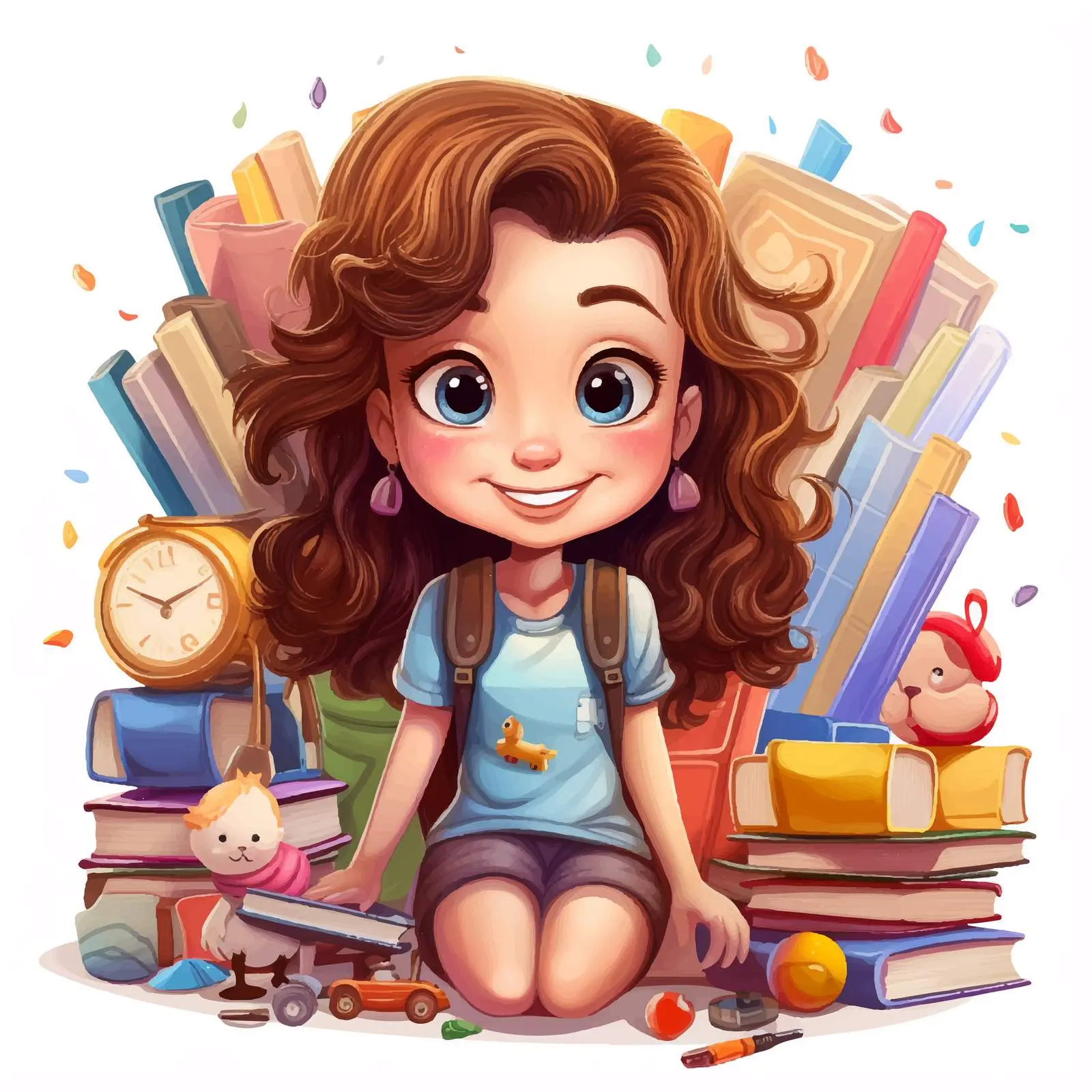 Cheerful Girl with School Supplies Vector — free download from Dotvec