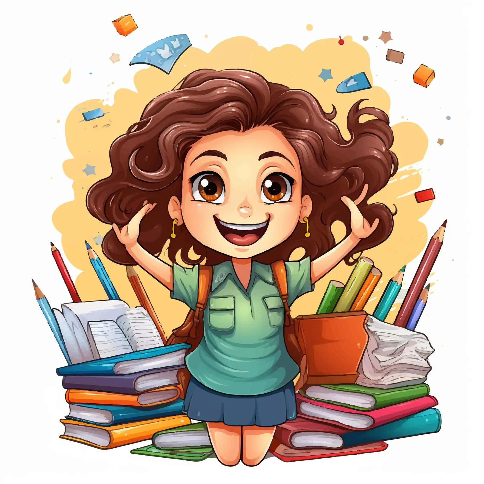 Cheerful Girl with School Supplies Vector Art – free childhood creativity image from Dotvec