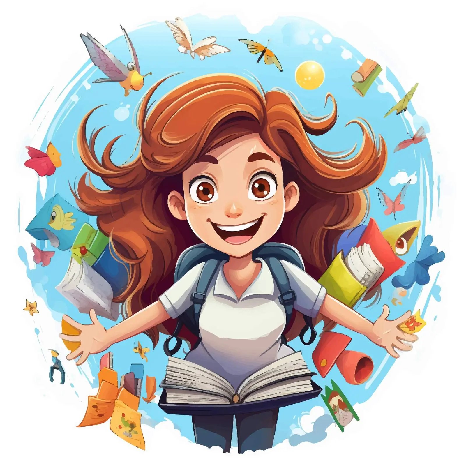 Cheerful Girl with School Supplies Vector — free download from Dotvec