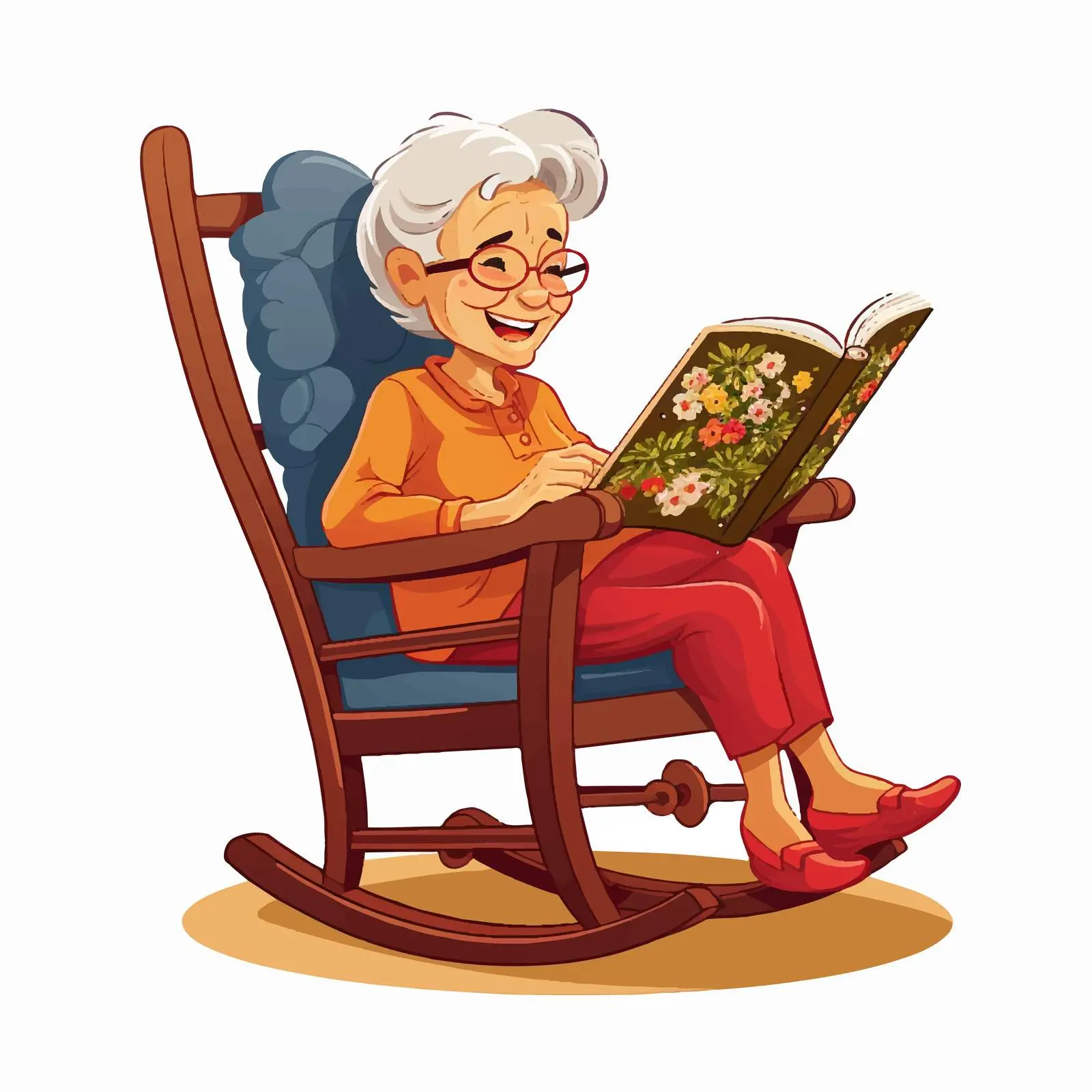 Cheerful Grandmother Reading in Rocking Chair — free download from Dotvec