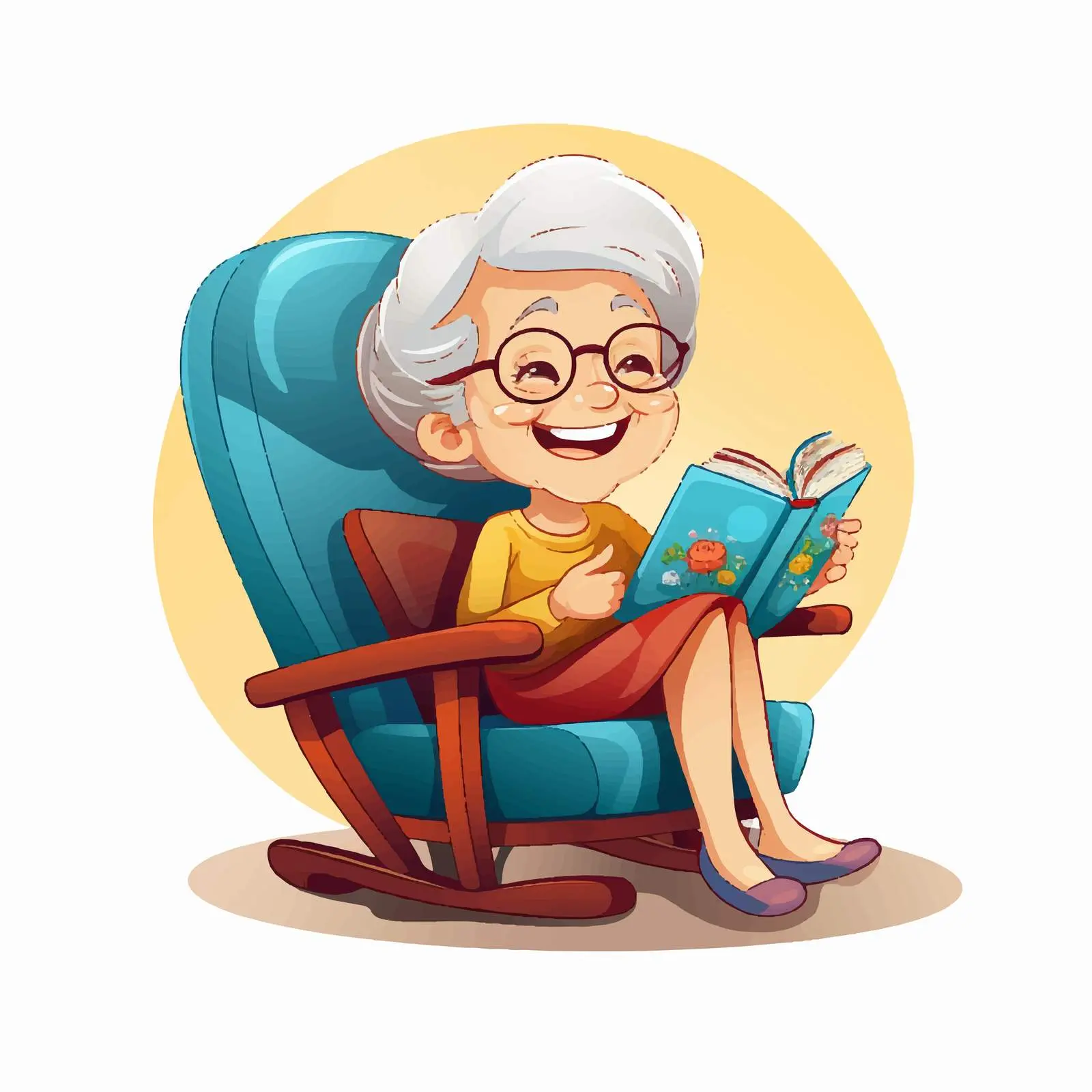 Cheerful Grandmother Reading in a Rocking Chair — free download from Dotvec